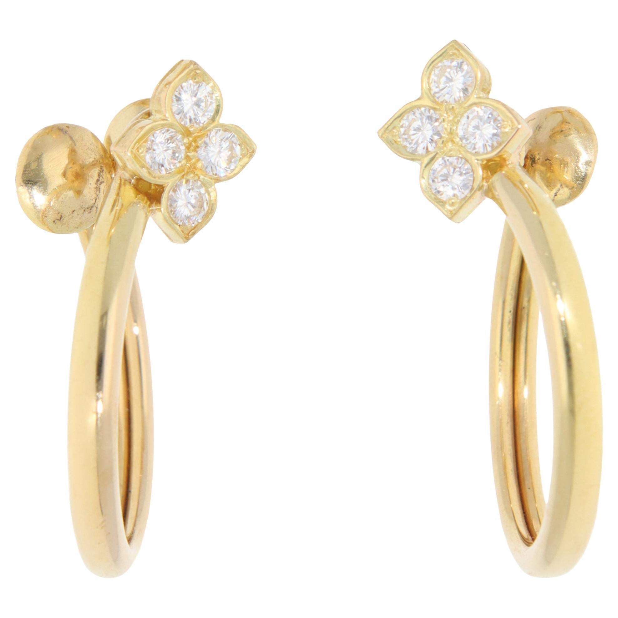 Vintage Cartier Hindu Diamond Hoop Earrings in Yellow Gold