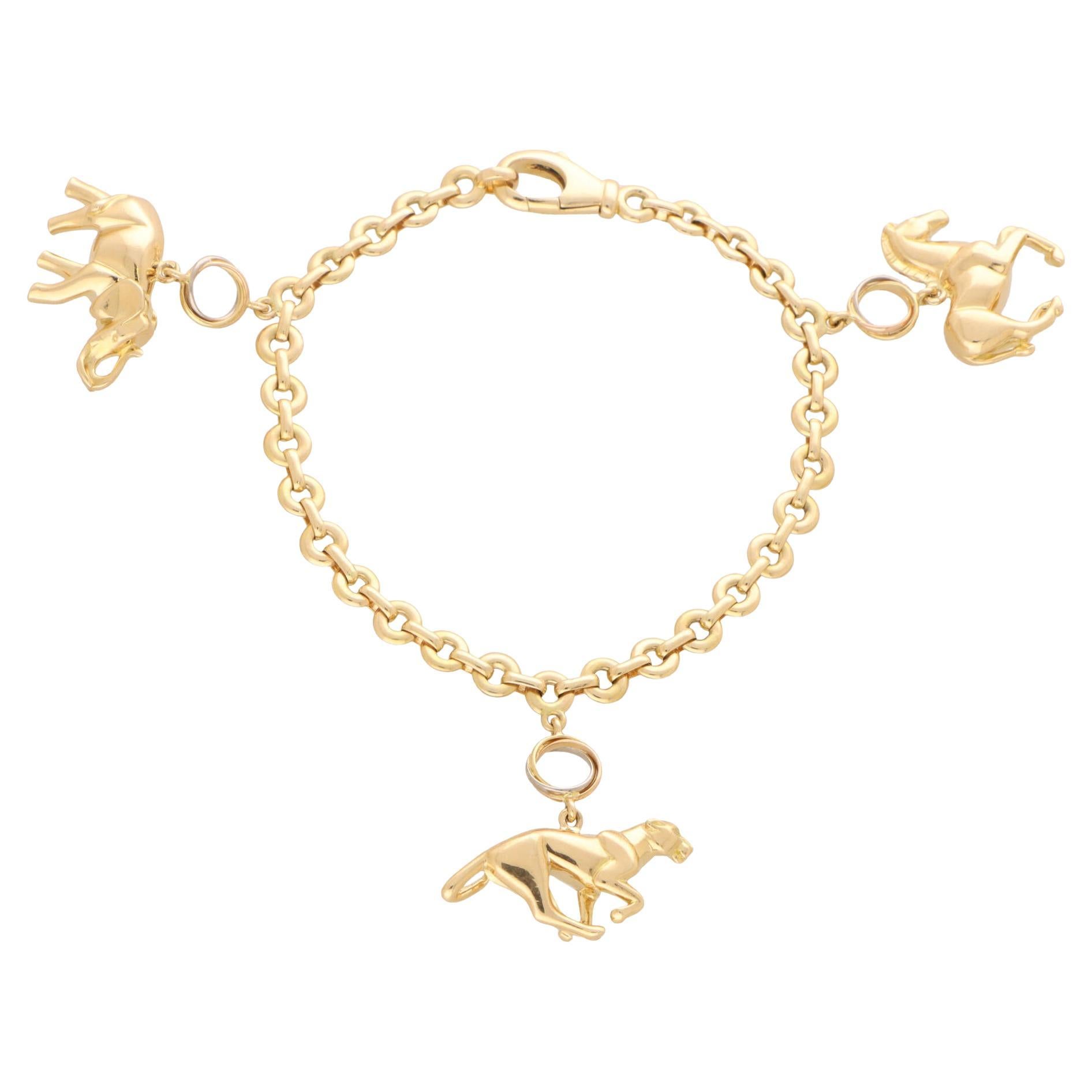 Vintage Cartier Horse, Elephant and Panther Charm Bracelet