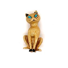 Vintage Cartier Iconic Yellow Gold and Turquoise Set Cat Clip Brooch