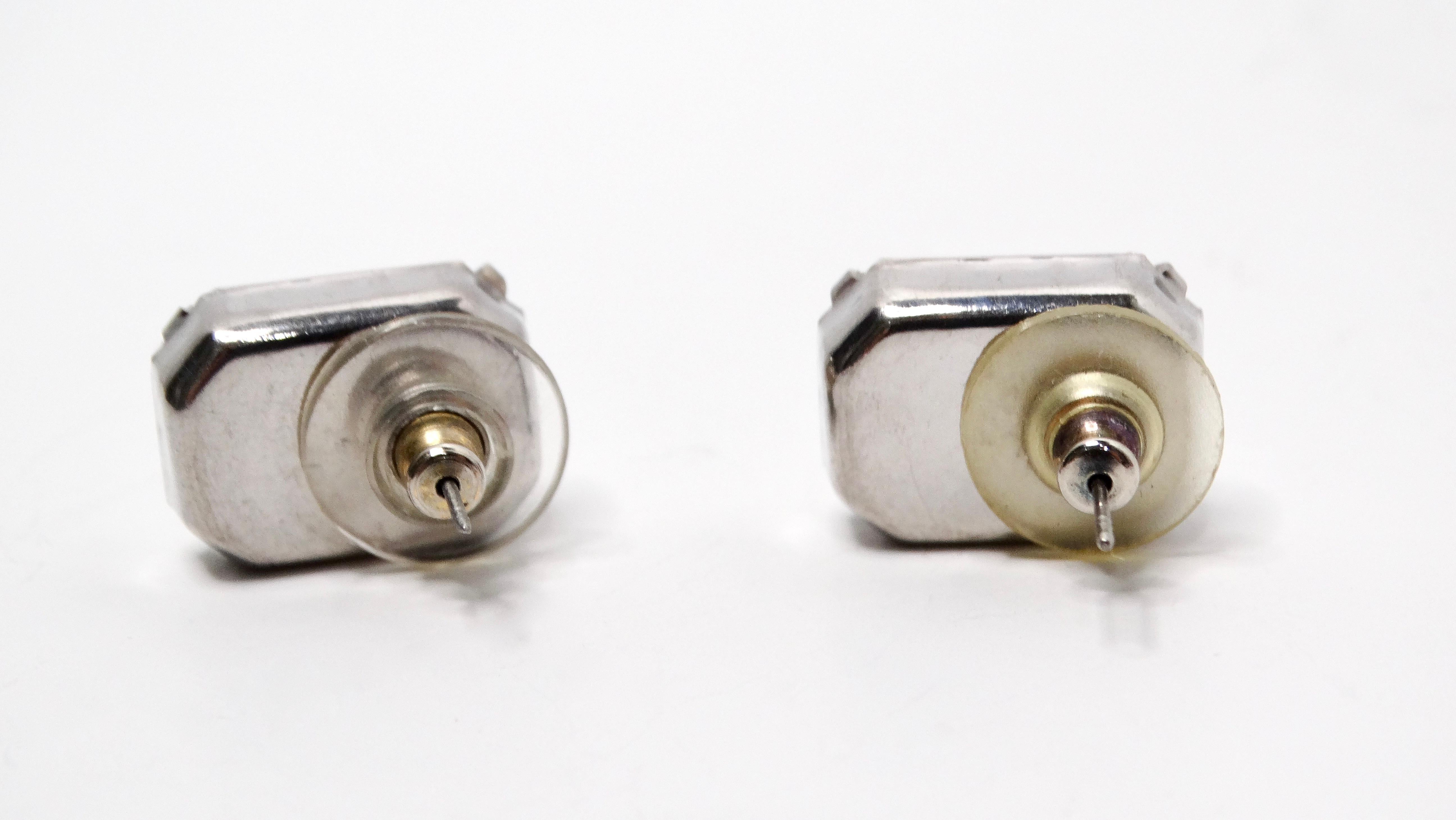 Vintage Cartier Inspired Emerald Cut Style Rhinestone Earrings In Good Condition For Sale In Scottsdale, AZ