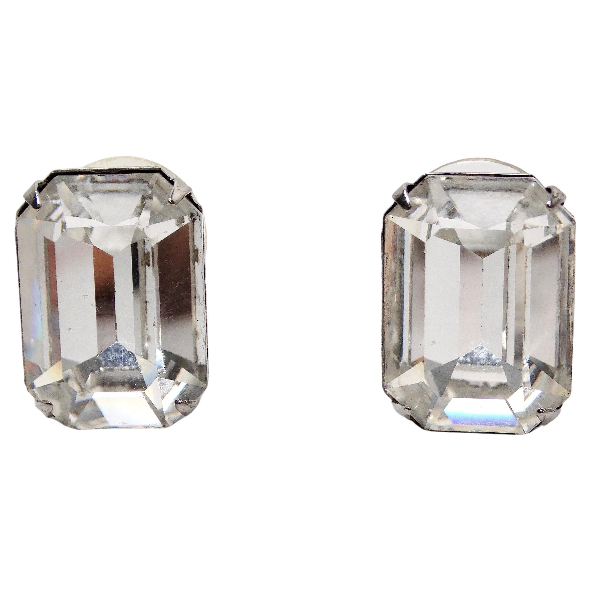 Vintage Cartier Inspired Emerald Cut Style Rhinestone Earrings For Sale