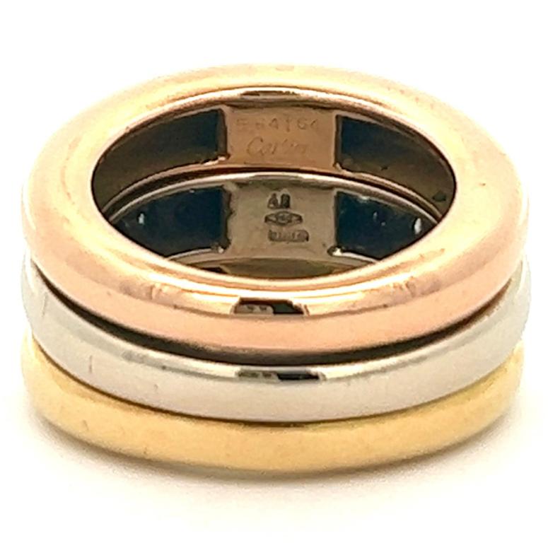 Women's or Men's Vintage Cartier Italian Diamond 18 Karat Tri-Tone Gold Stacked Bands Ring