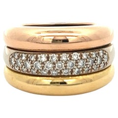 Vintage Cartier Italian Diamond 18 Karat Tri-Tone Gold Stacked Bands Ring