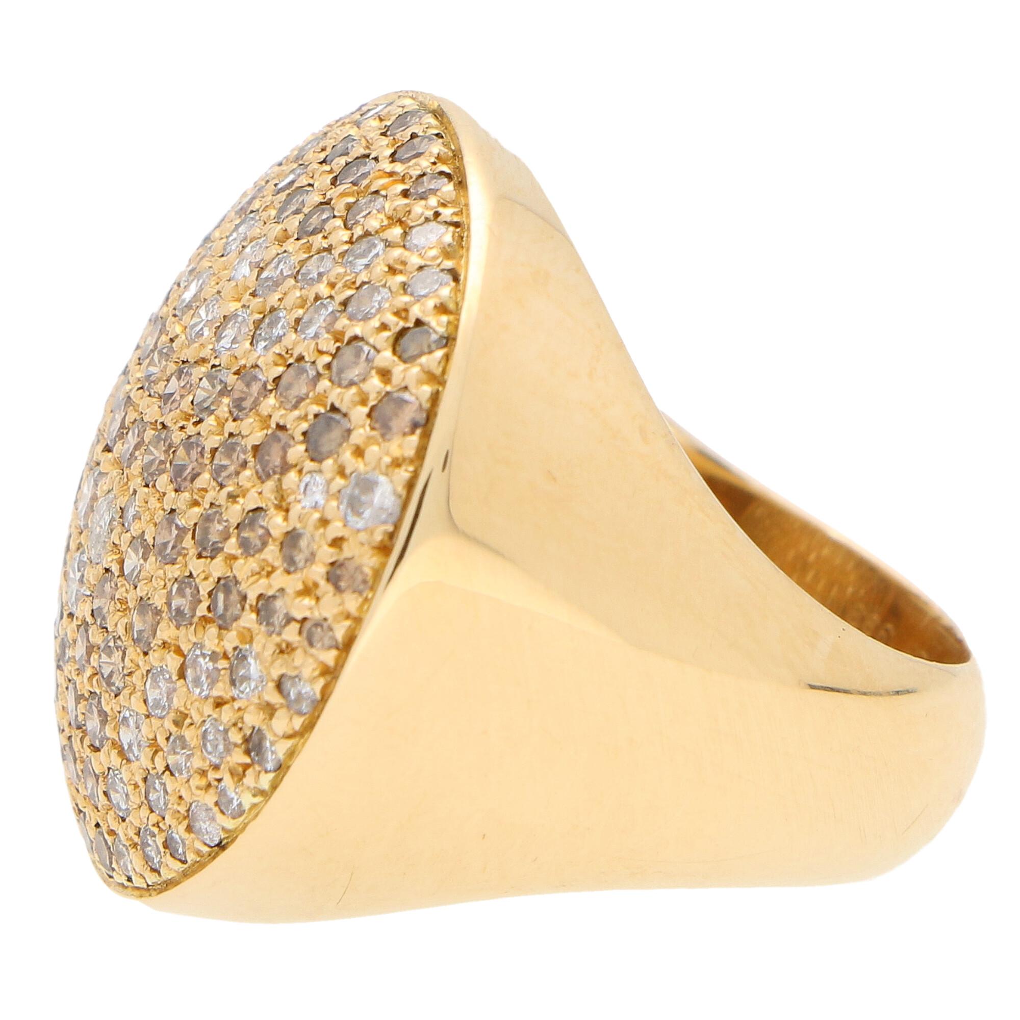 Round Cut Vintage Cartier Jeton Sauvage White and Cognac Diamond Cocktail Ring in 18k Gold