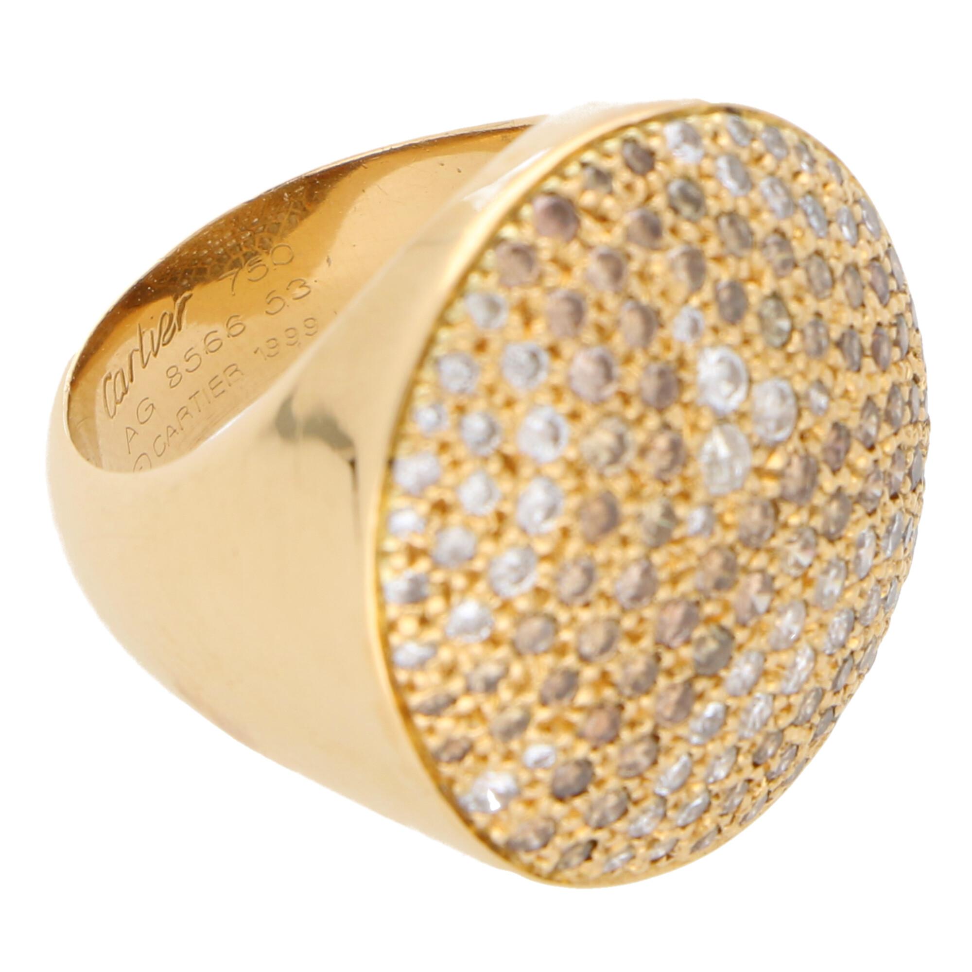 Women's or Men's Vintage Cartier Jeton Sauvage White and Cognac Diamond Cocktail Ring in 18k Gold