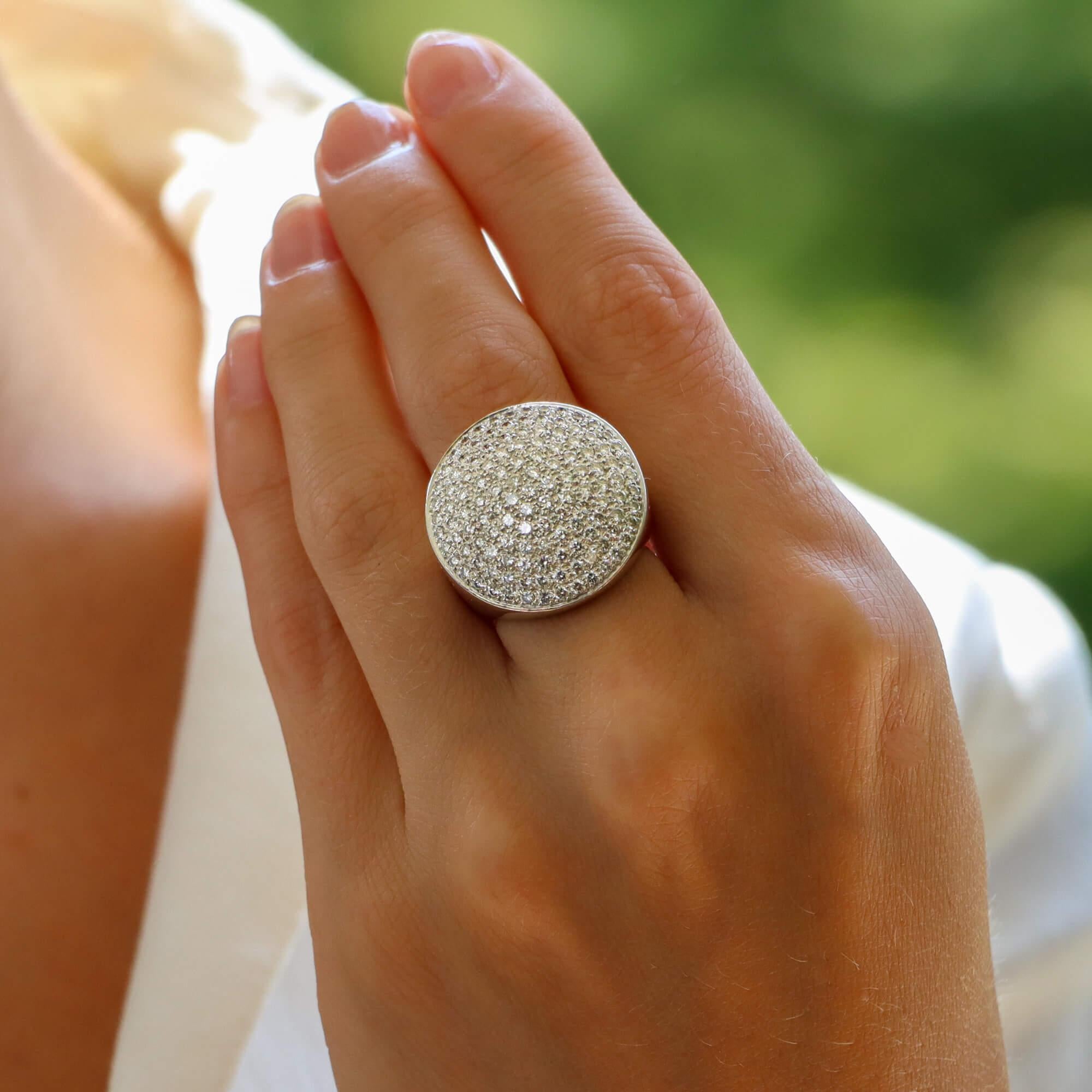 Modern Vintage Cartier Jeton Sauvage White Diamond Cocktail Ring in 18k White Gold