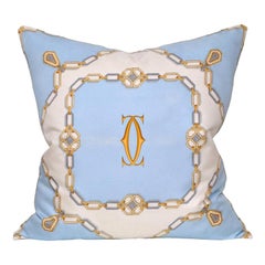 Vintage Cartier Jewelry Diamond Silk Scarf with Irish Linen Cushion Pillow Blue