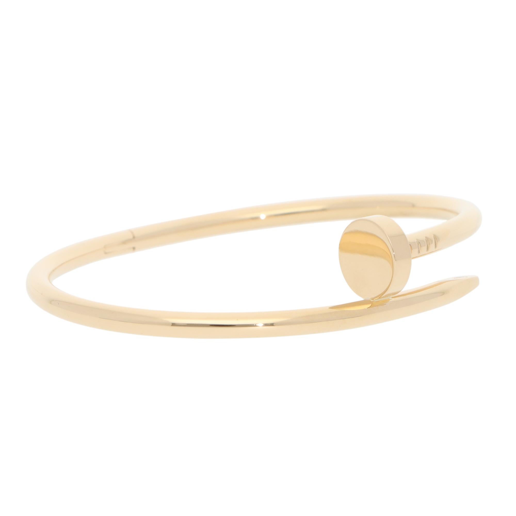 A classic vintage Cartier Juste un Clou bracelet set in 18k yellow gold.

The bracelet is from the current Juste un Clou collection, one of the most recognisable and iconic pieces of Cartier jewellery. The bracelet is in the iconic Cartier nail