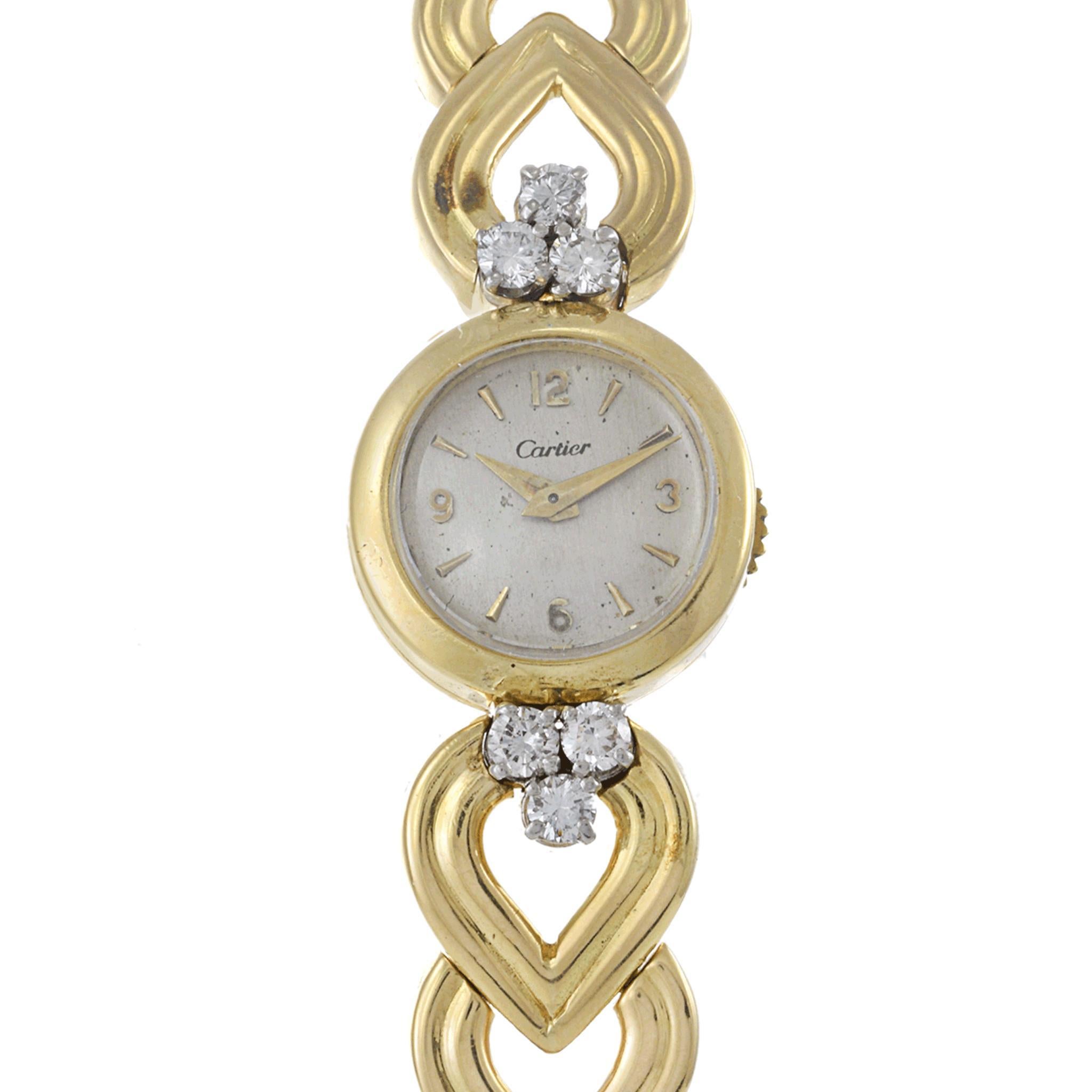 Reloj de cóctel vintage Cartier de diamantes para señora, oro amarillo de 18 quilates Corte redondo en venta