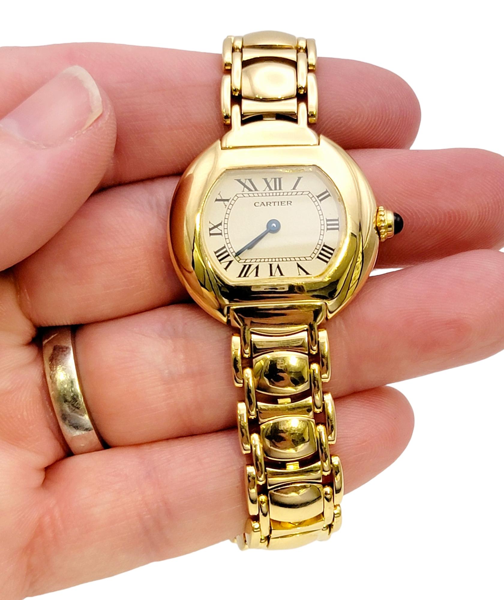 Vintage Cartier Damen Ellipsen 27 mm Armbanduhr aus 18 Karat Gelbgold  im Angebot 8