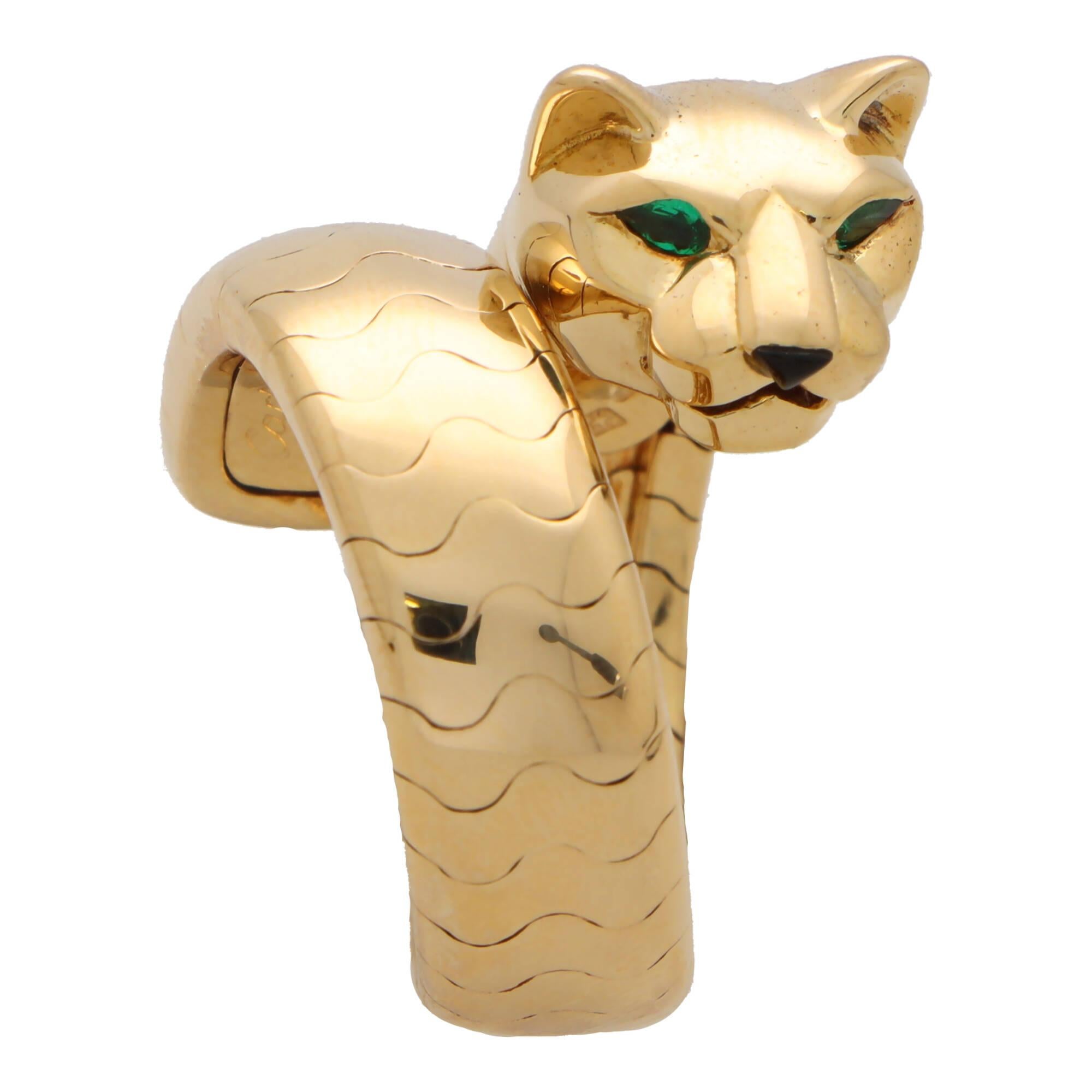 Modern Vintage Cartier Lakarda Panther Ring in 18k Yellow Gold For Sale