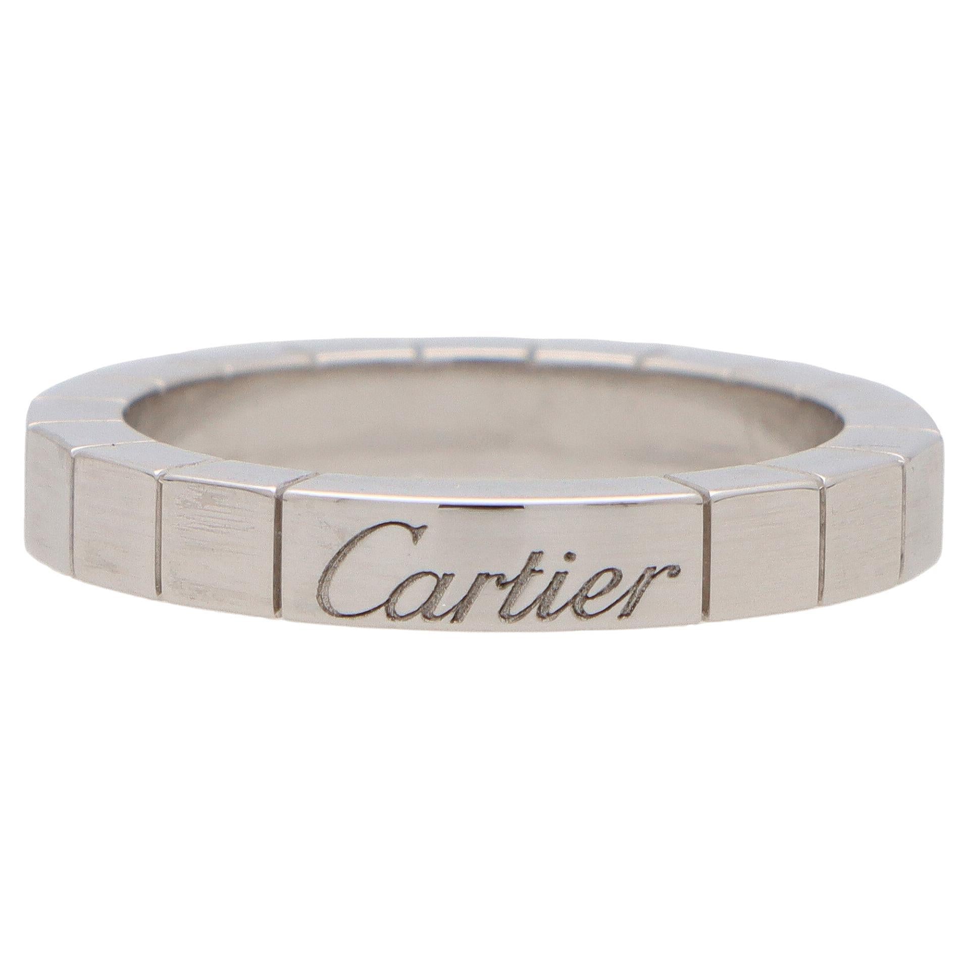 Vintage Cartier Lanières Brick Link Band Ring Set in 18k White Gold For Sale