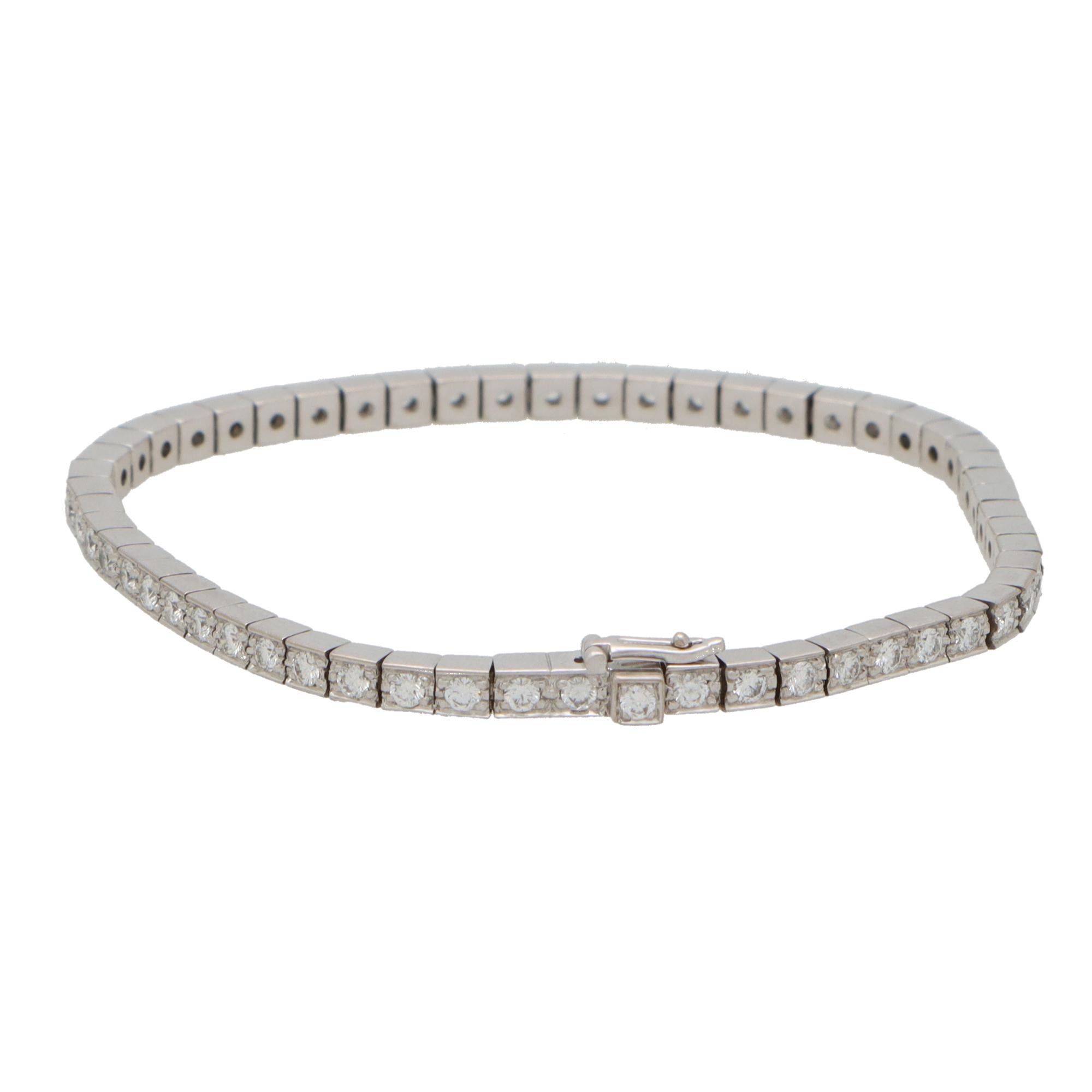 Round Cut Vintage Cartier Lanières Diamond Line Bracelet Set in 18k White Gold