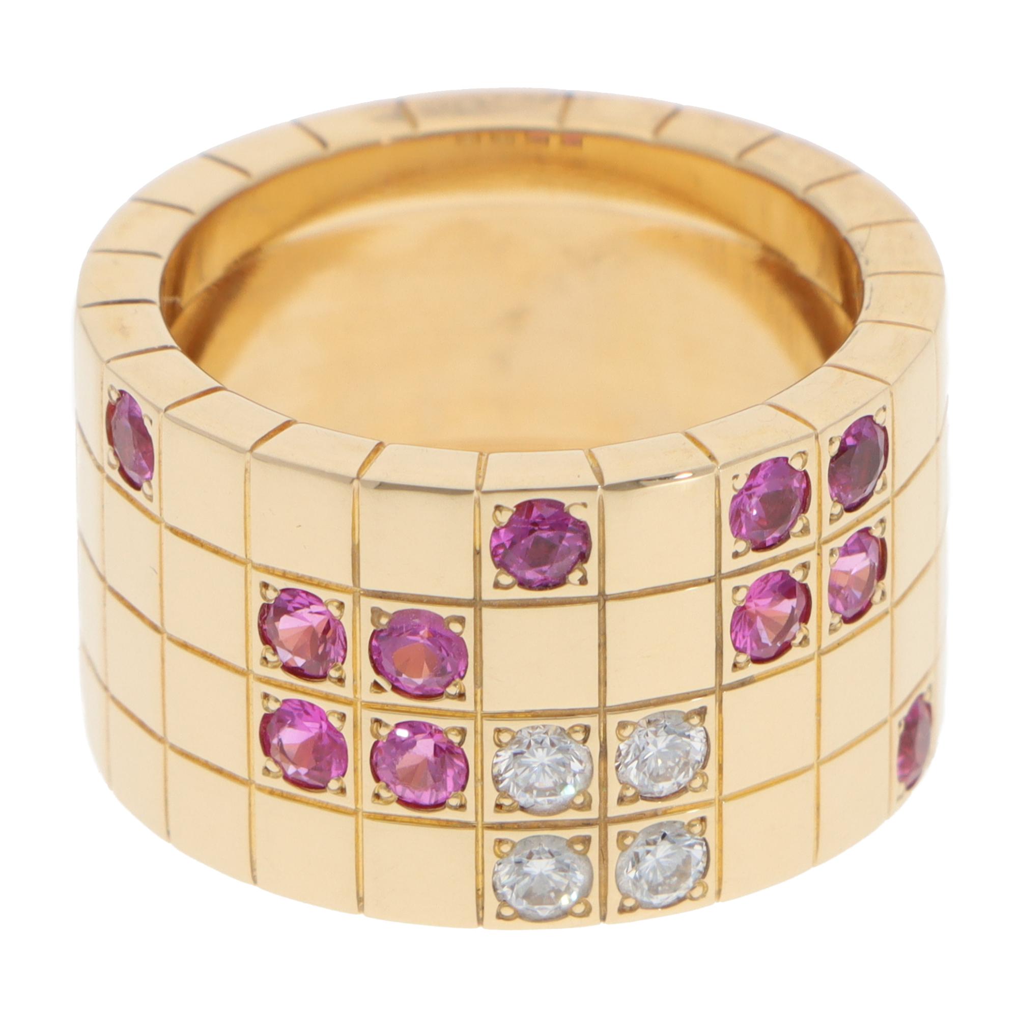 Bague Vintage Cartier Lanières en or rose avec saphir rose et diamant Excellent état - En vente à London, GB