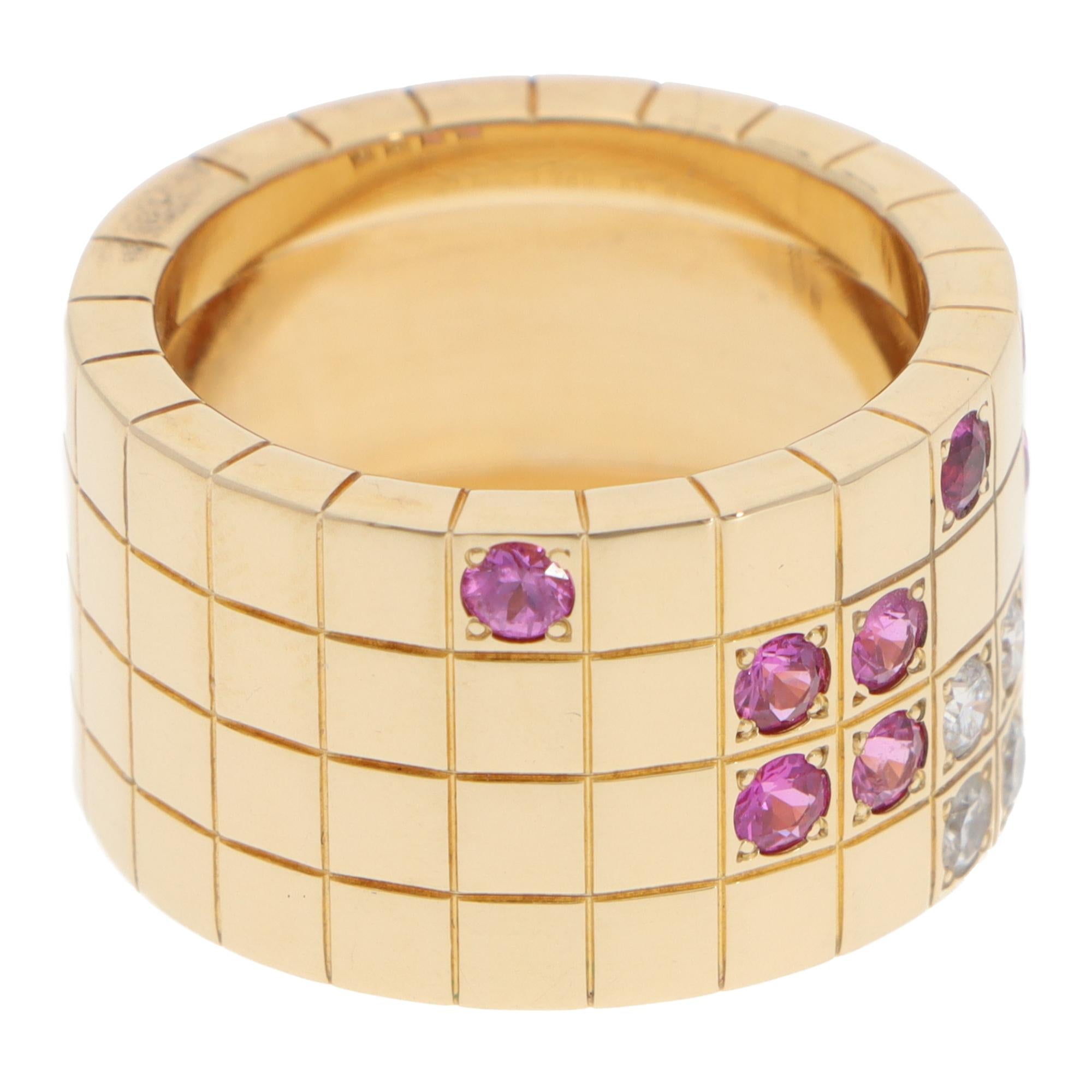 Bague Vintage Cartier Lanières en or rose avec saphir rose et diamant Unisexe en vente