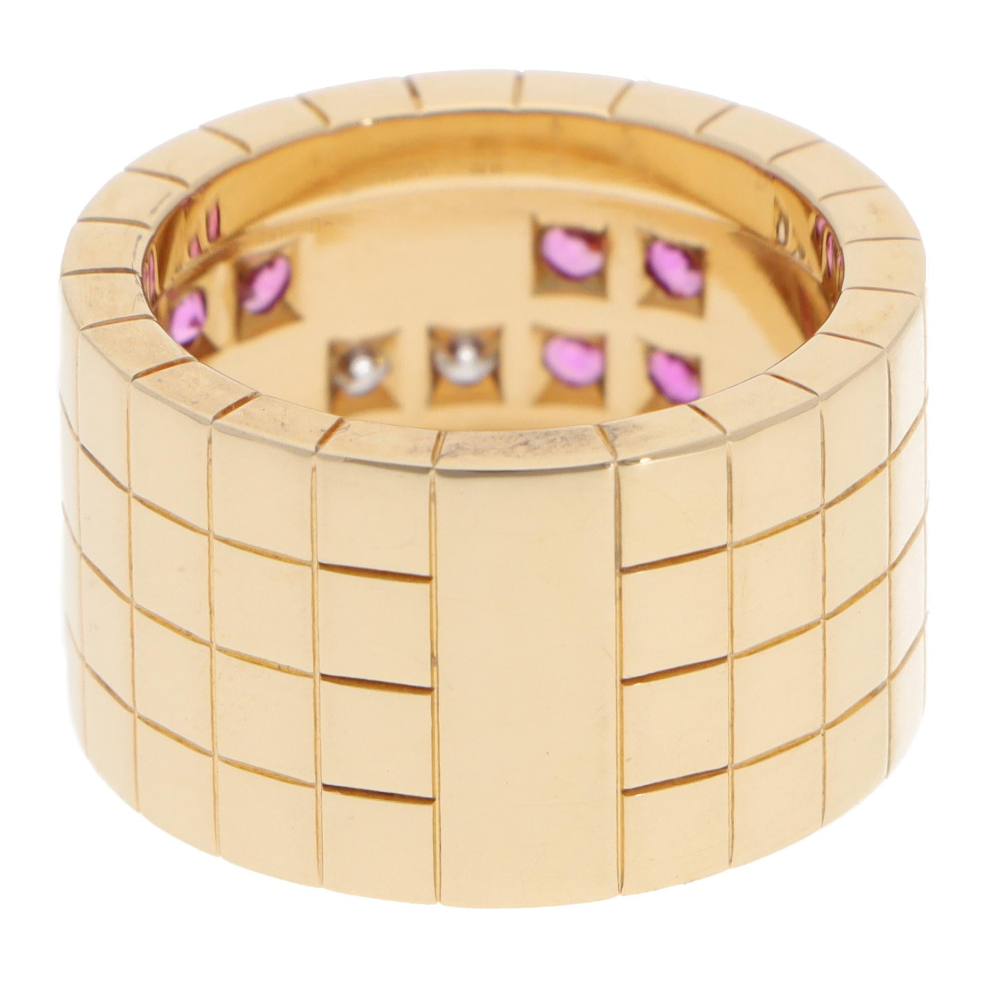 Bague Vintage Cartier Lanières en or rose avec saphir rose et diamant en vente 1