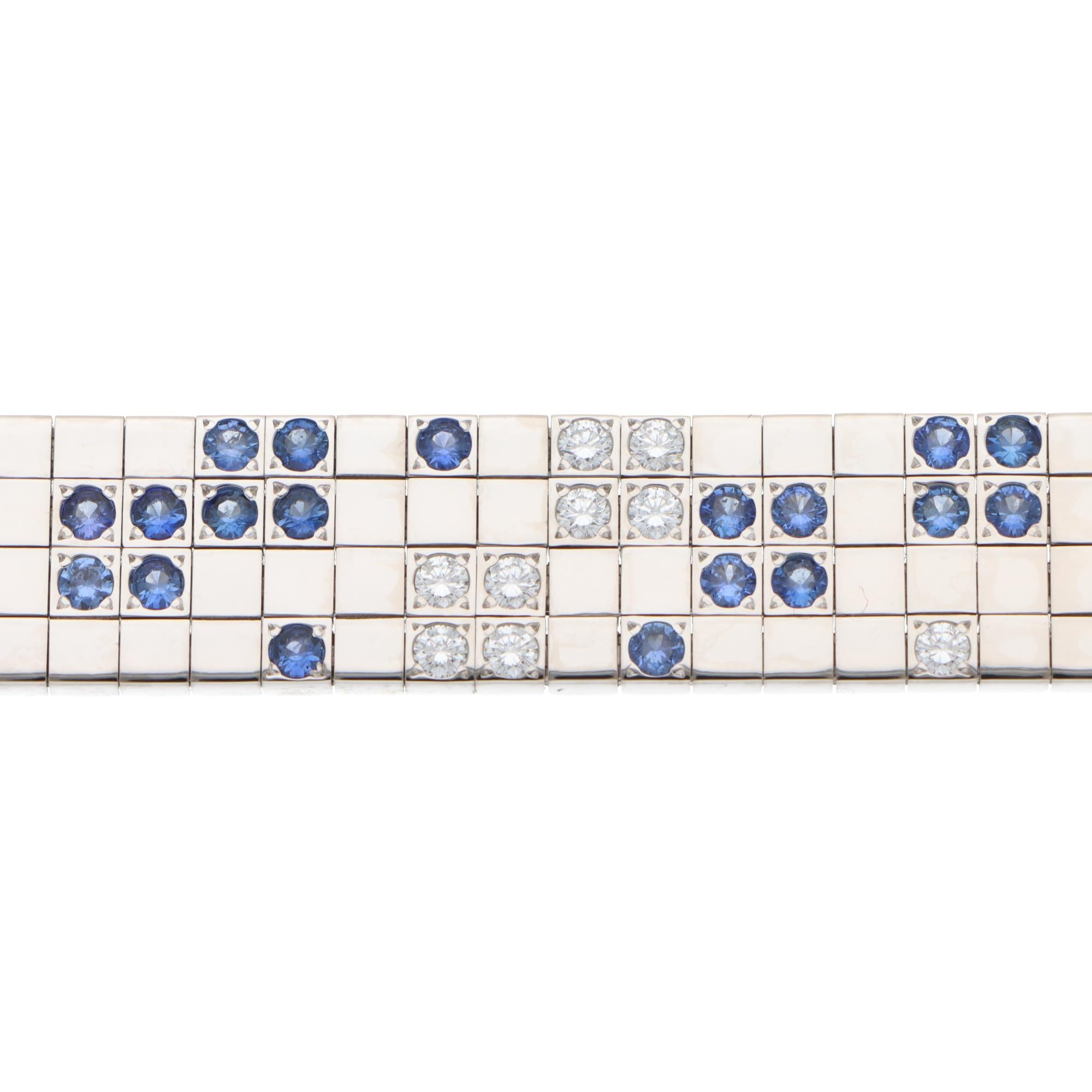 Modern Vintage Cartier Lanières Sapphire and Diamond Bracelet in White Gold