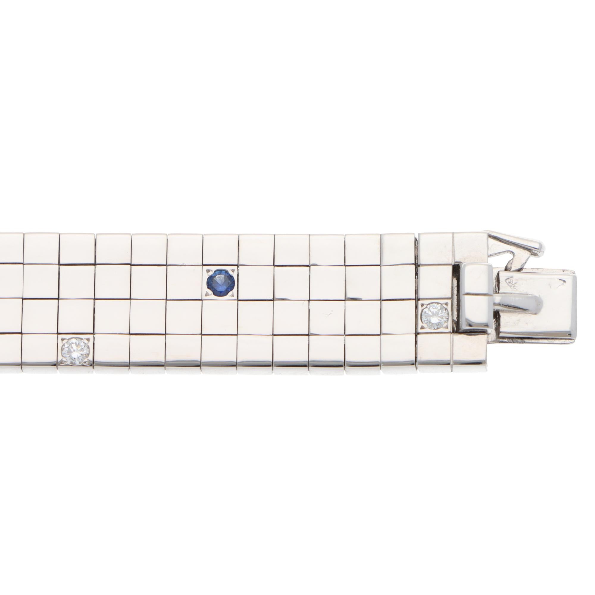 Brilliant Cut Vintage Cartier Lanières Sapphire and Diamond Bracelet in White Gold
