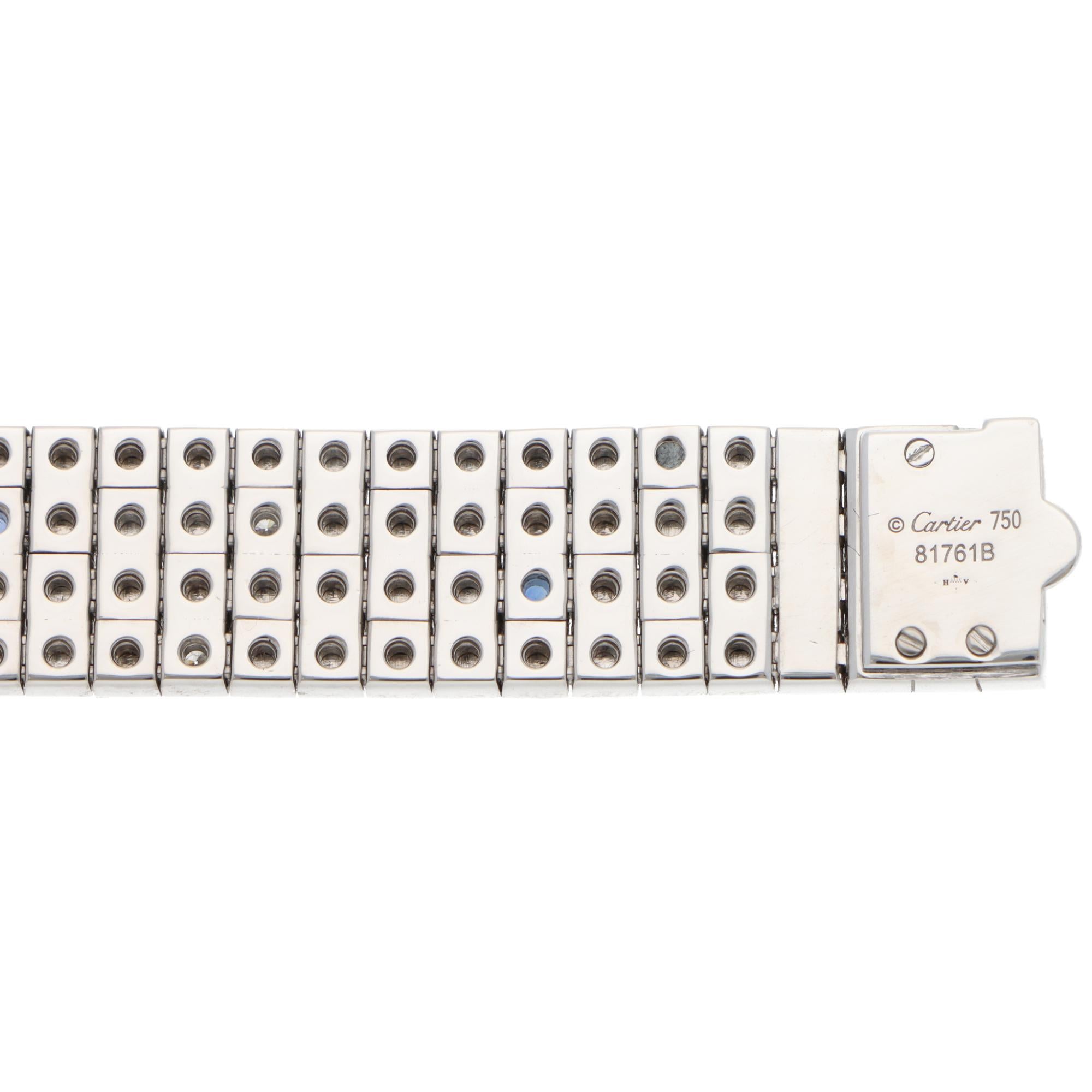 Women's or Men's Vintage Cartier Lanières Sapphire and Diamond Bracelet in White Gold