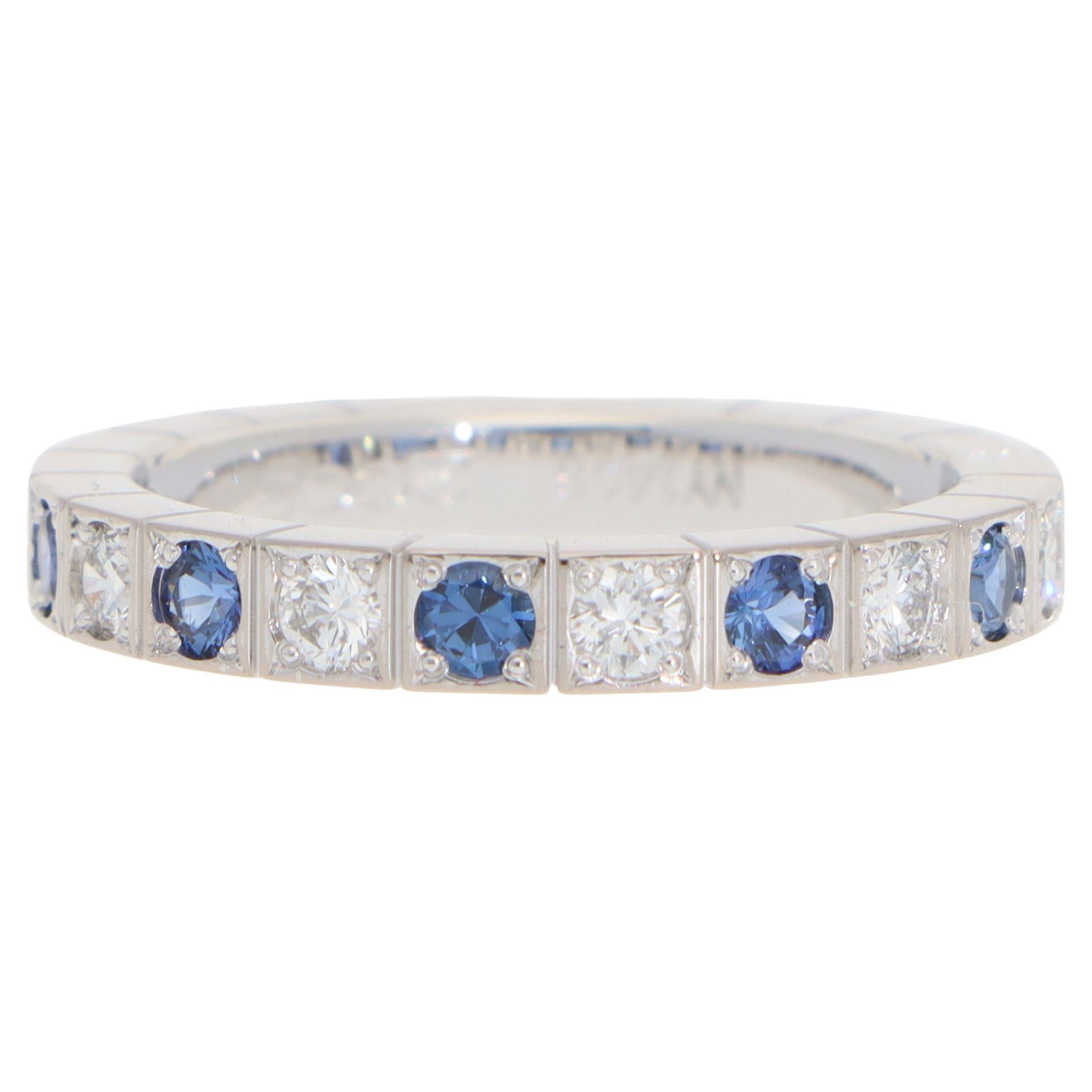 Vintage Cartier Lanières Sapphire and Diamond Half Eternity Ring in White Gold