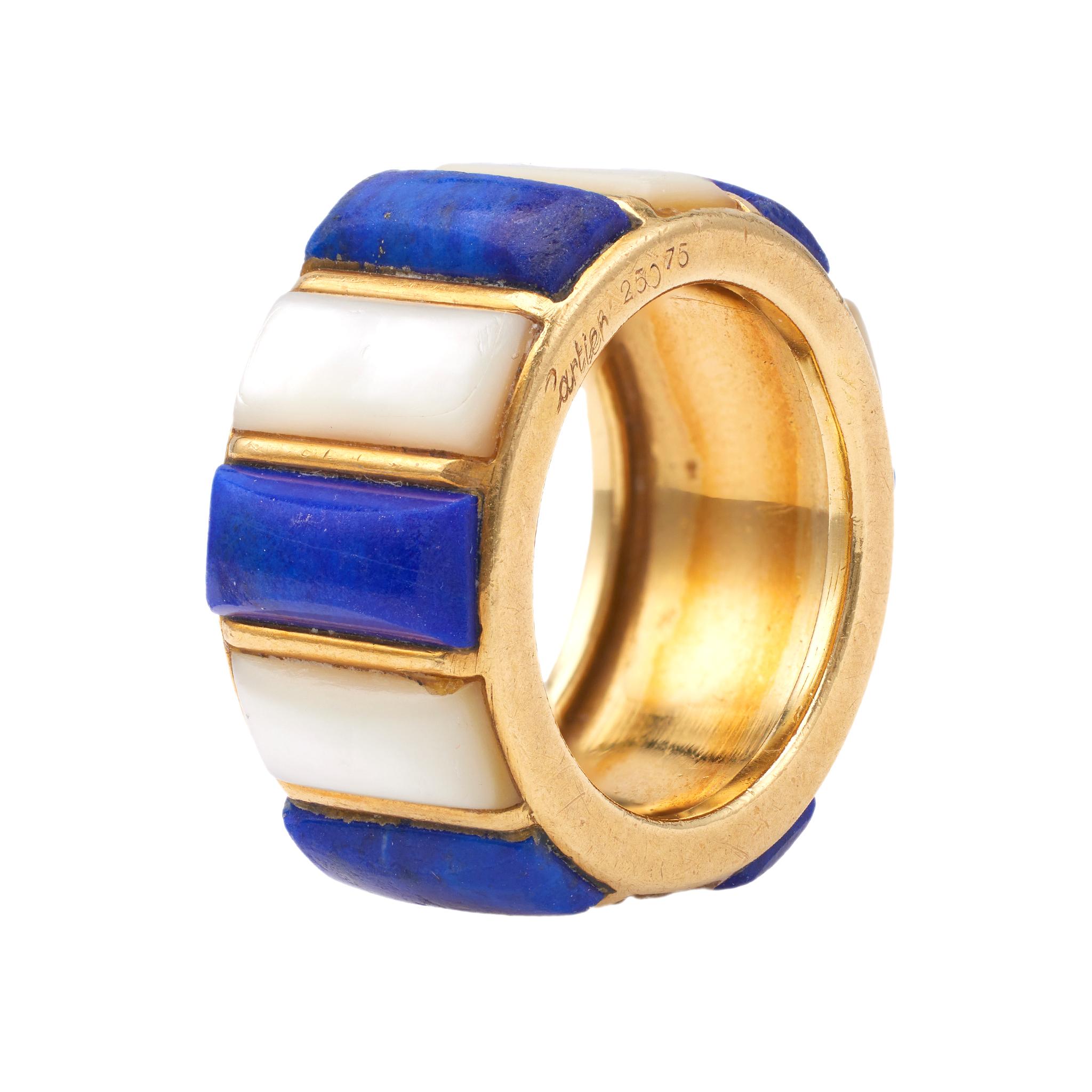 Women's or Men's Vintage Cartier Lapis Lazuli and Mother-of-Pearl 18k Yellow Gold Band Ring