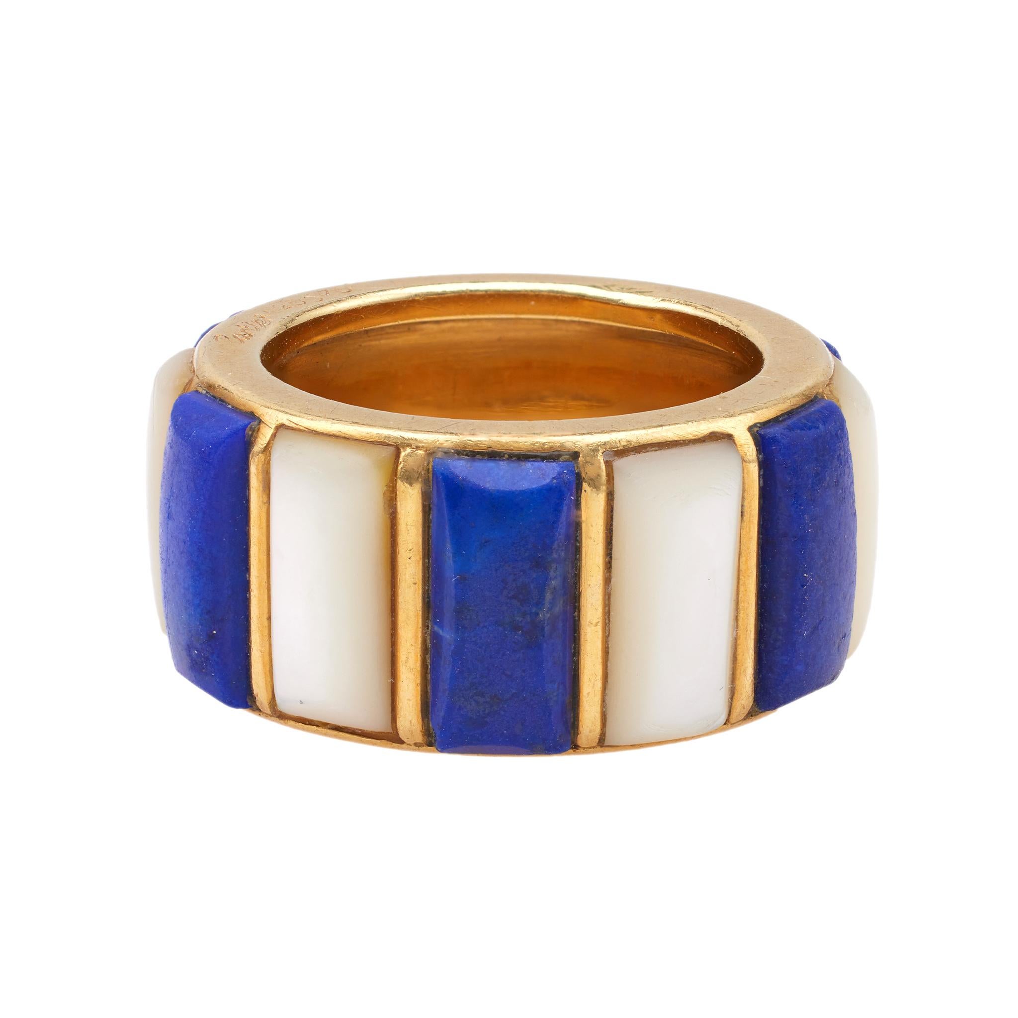 Vintage Cartier Lapis Lazuli and Mother-of-Pearl 18k Yellow Gold Band Ring