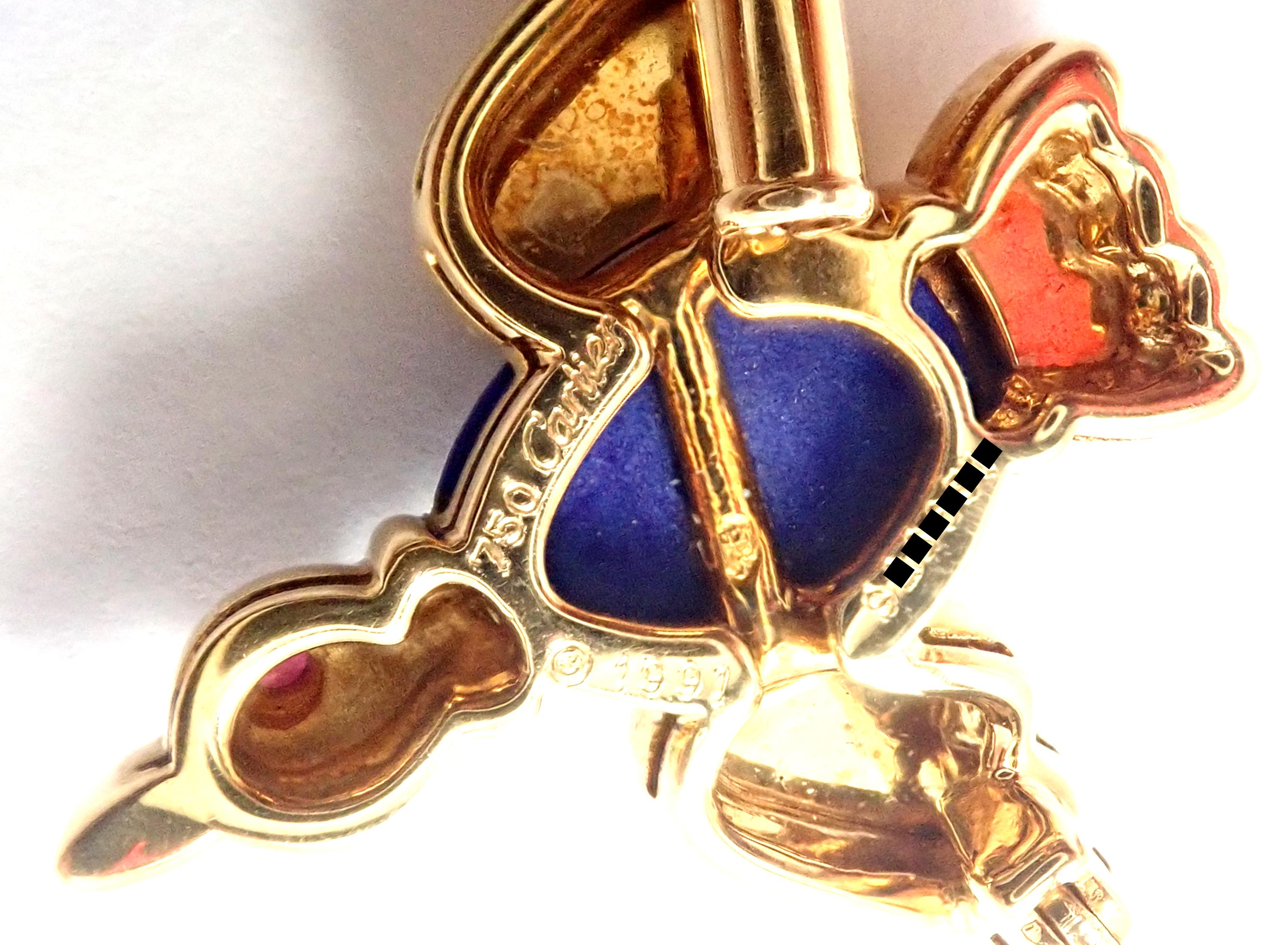 Uncut Vintage Cartier Lapis Lazuli Ruby Yellow Gold Bird Pin Brooch For Sale