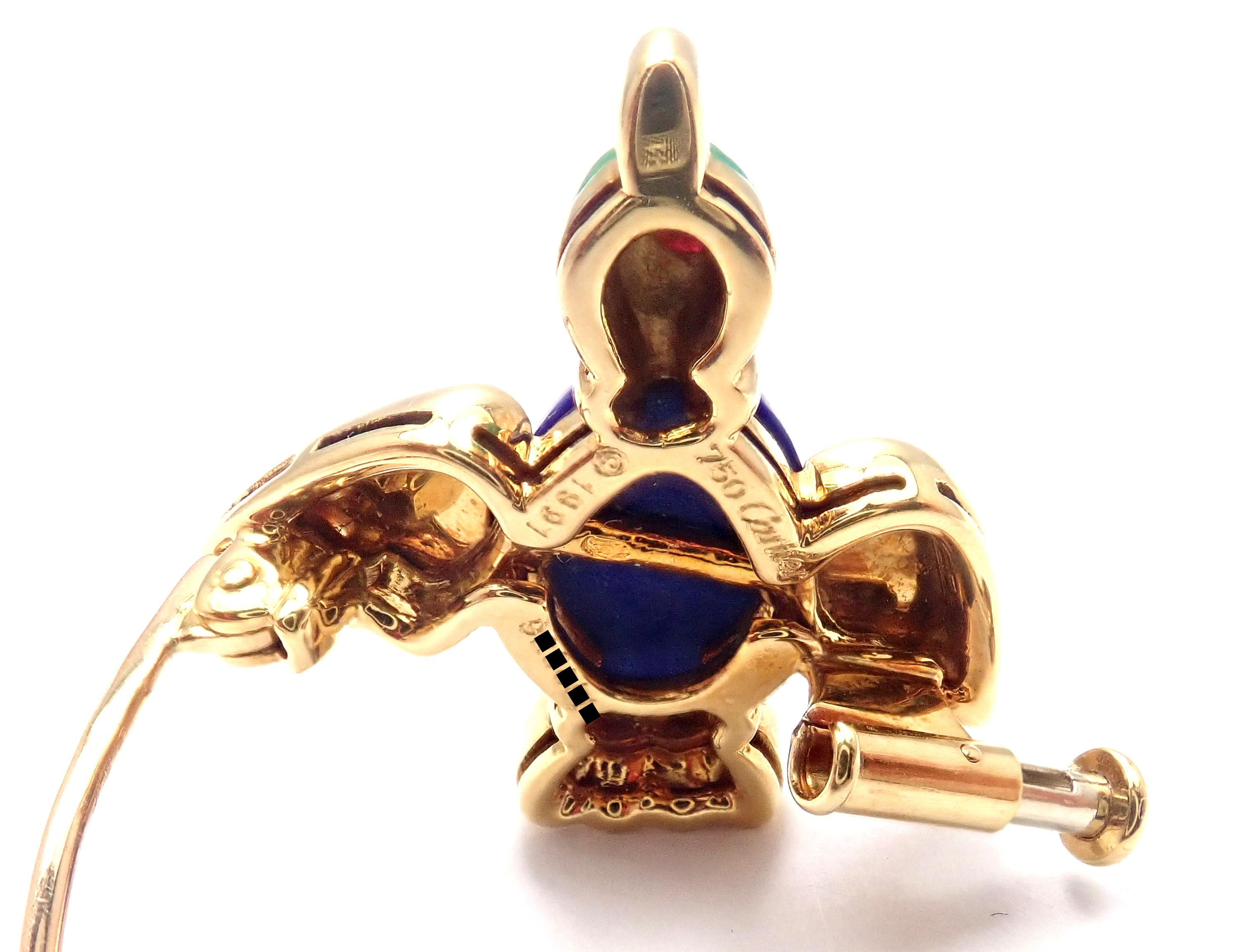 Vintage Cartier Lapis Lazuli Ruby Yellow Gold Bird Pin Brooch In Excellent Condition For Sale In Holland, PA