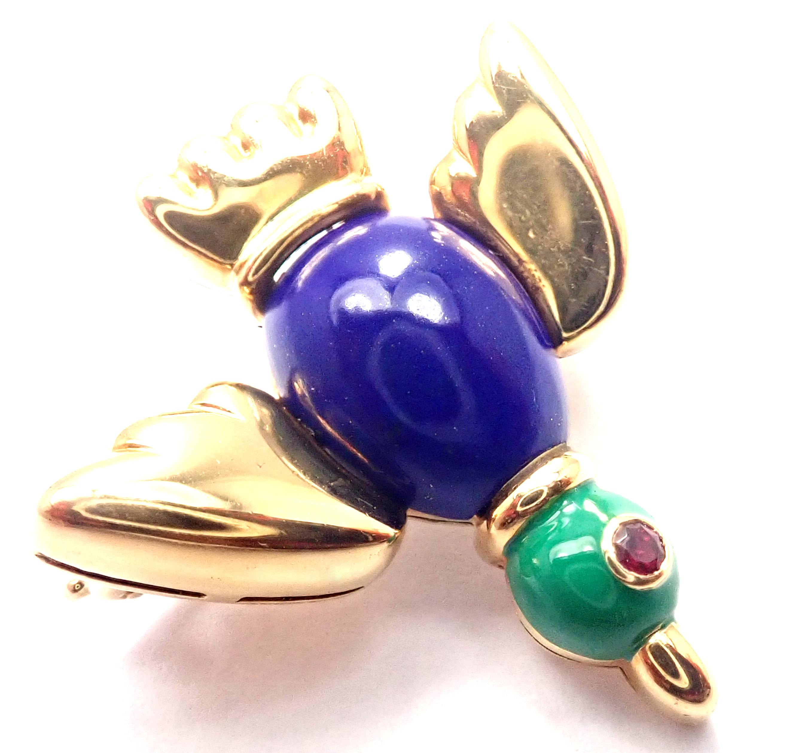 Vintage Cartier Lapis Lazuli Ruby Yellow Gold Bird Pin Brooch For Sale 1