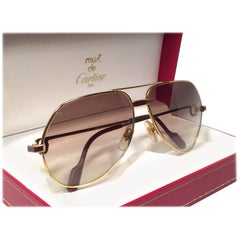 Lunettes de soleil vintage Cartier Laque de Chine Aviator Gold 56Mm Heavy Plated France