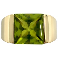 Vintage Cartier Large Vivid Green Peridot 18k Yellow Gold Tank Band Solo Ring 51