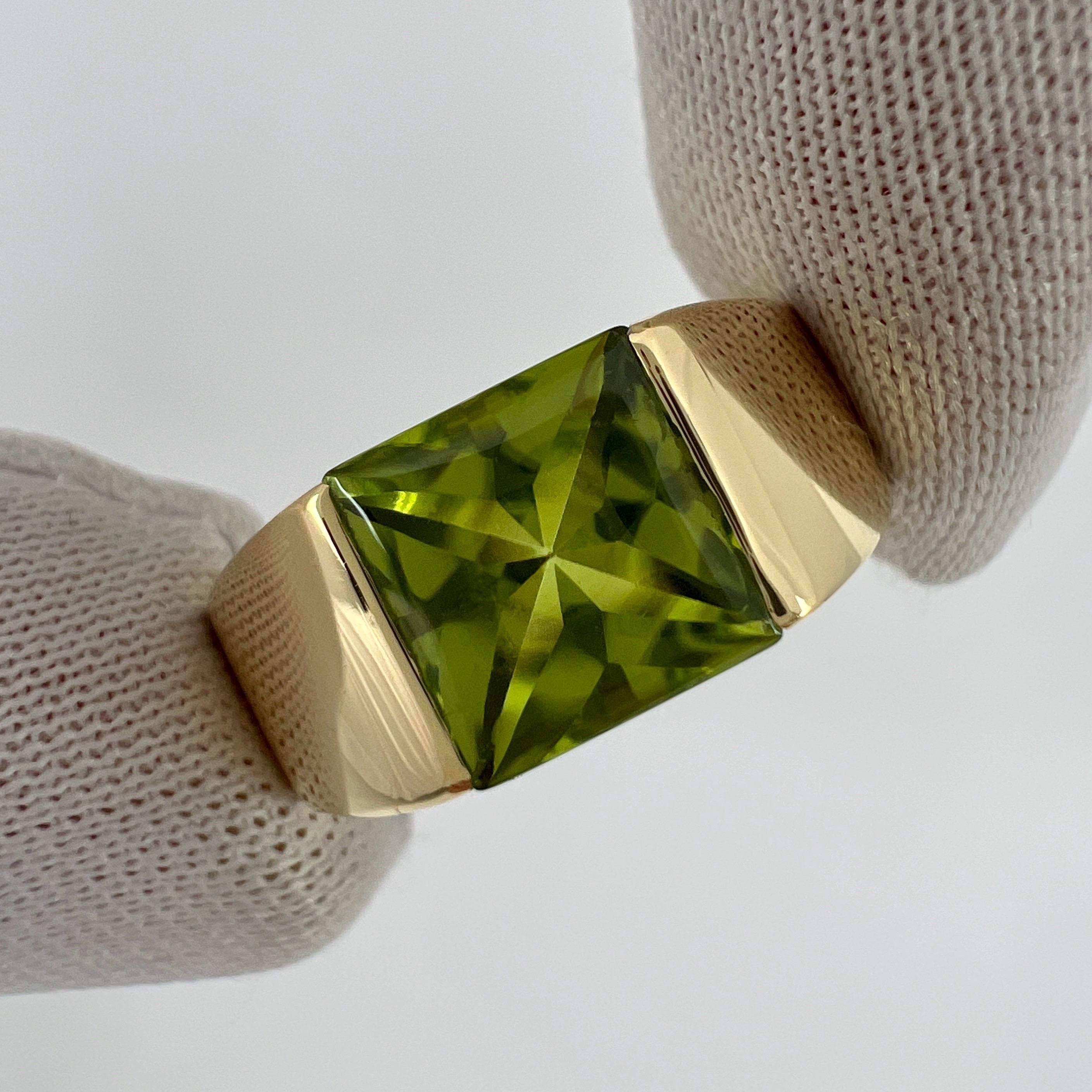 Vintage Cartier Large Vivid Green Peridot 18k Yellow Gold Tank Band Solo Ring 53 4