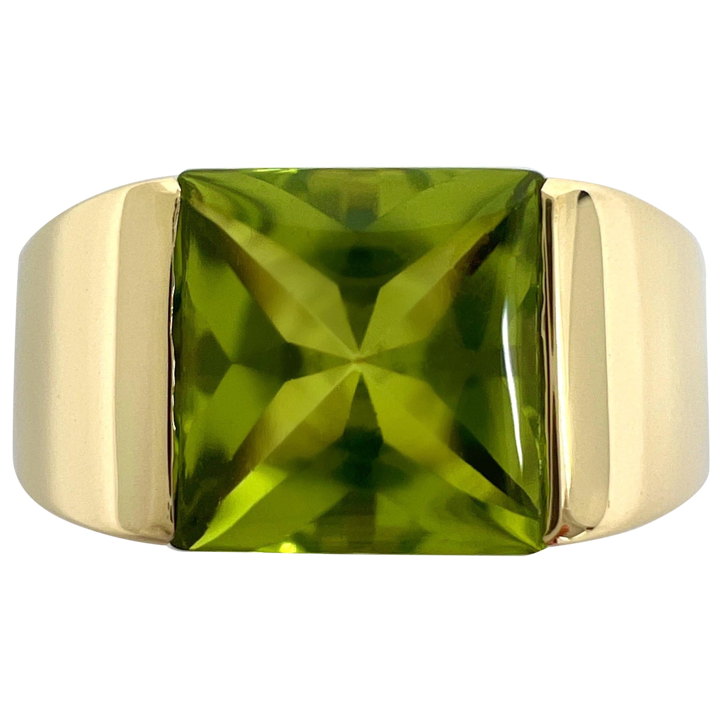 Vintage Cartier Großer Vivid Grüner Peridot 18k Gelbgold Tank Band Solo Ring 53