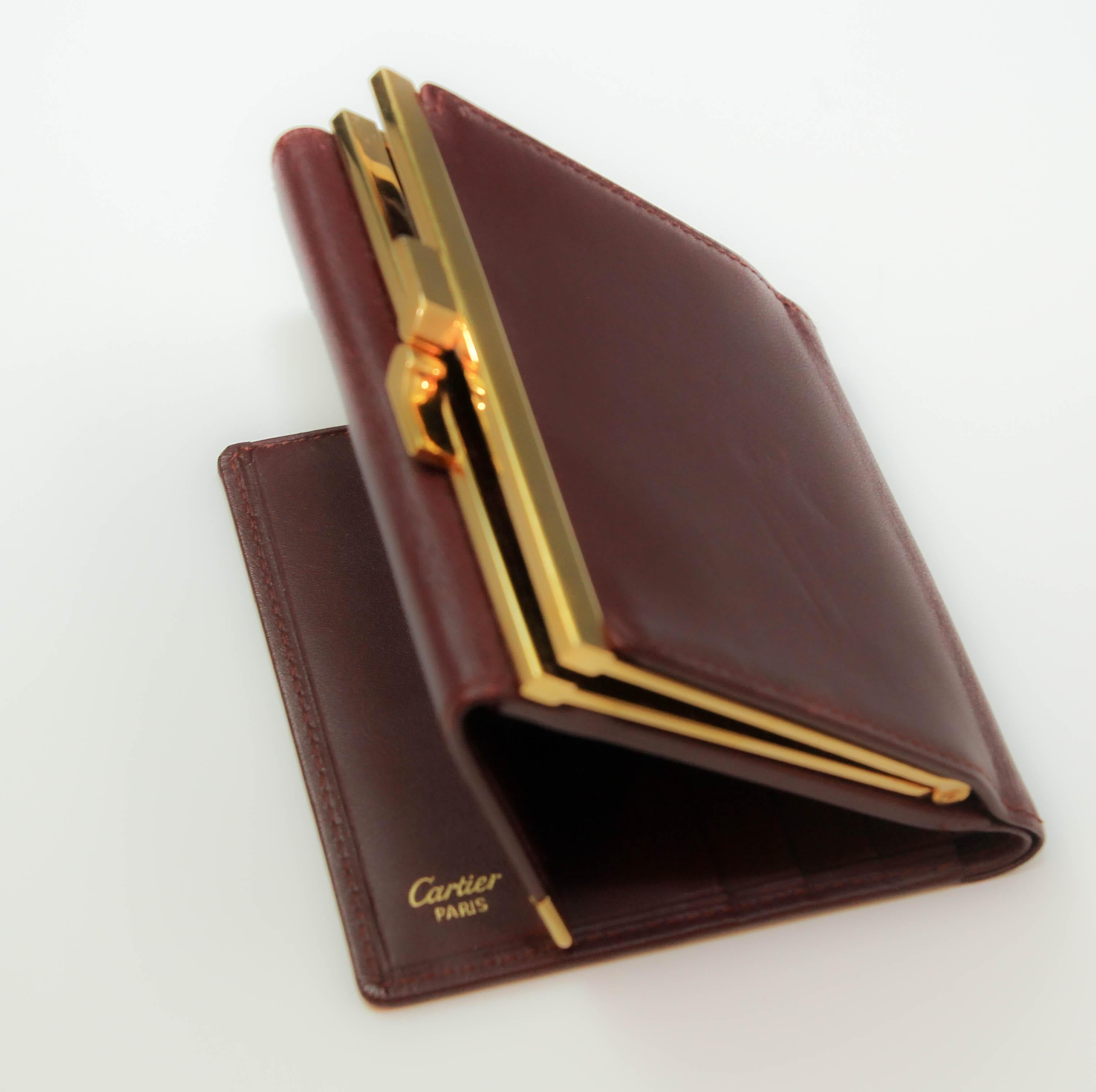 Vintage CARTIER Leather Wallet Burgundy Bordeaux 7