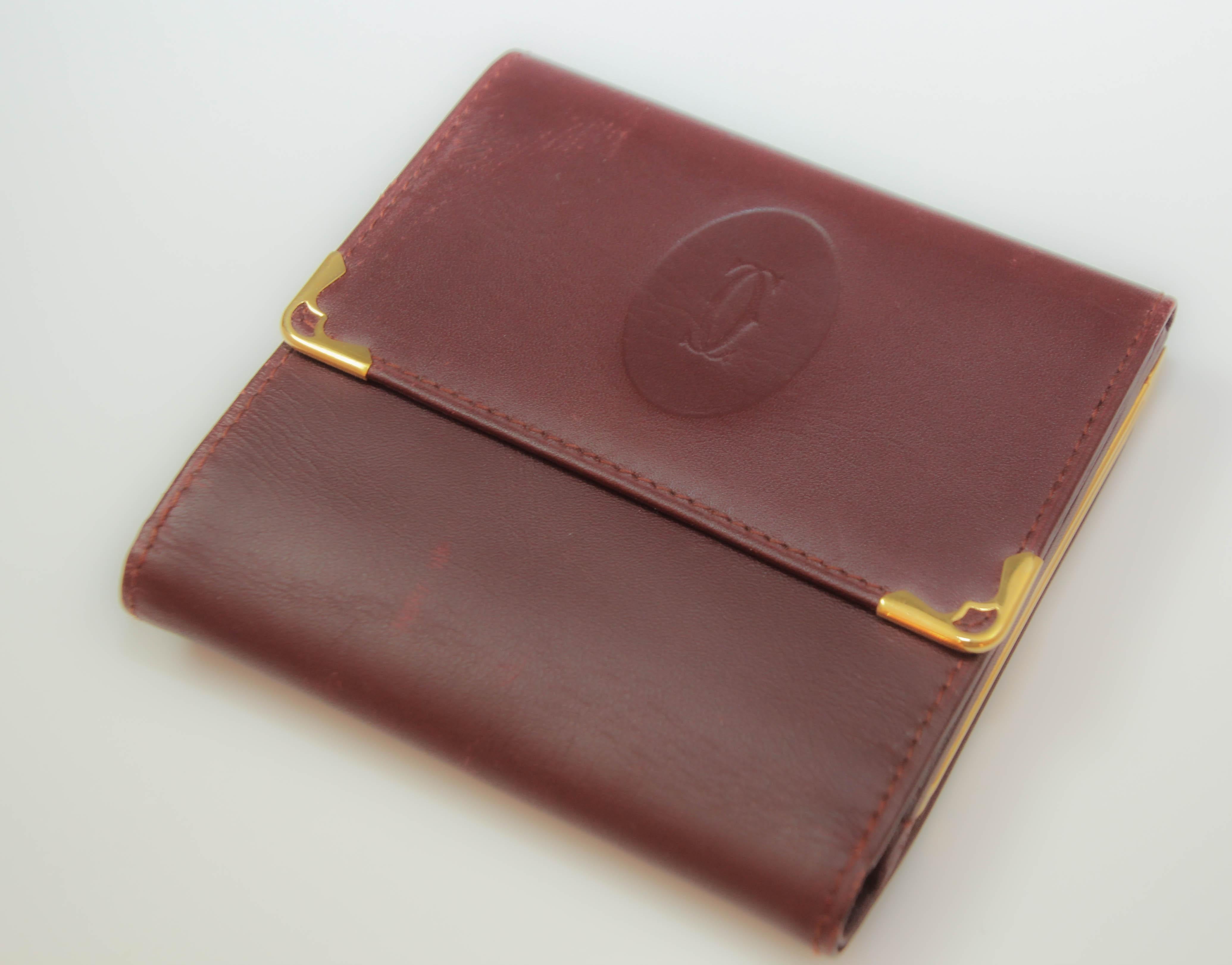Vintage CARTIER Leather Wallet Burgundy Bordeaux 12