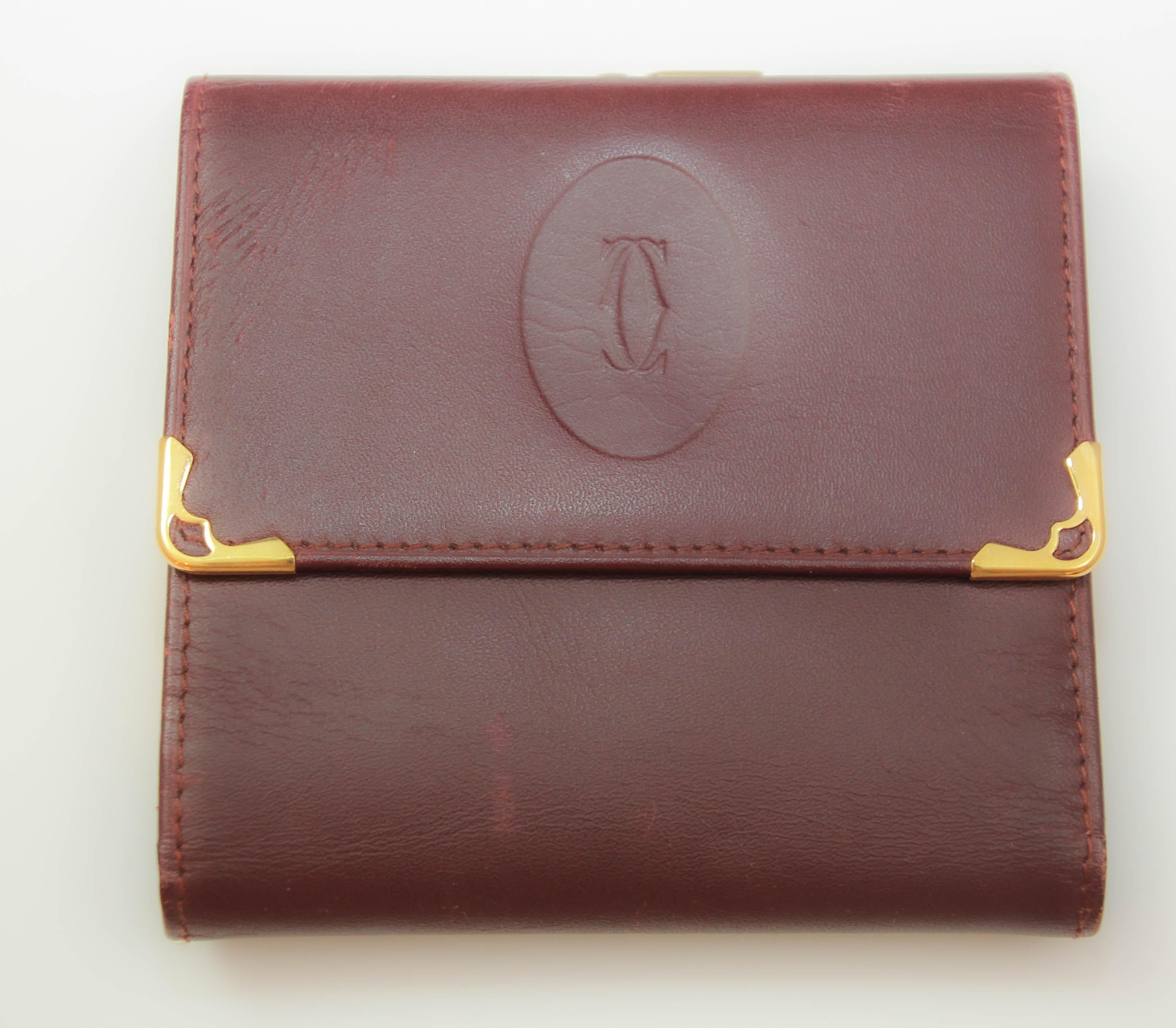 Women's or Men's Vintage CARTIER Leather Wallet Burgundy Bordeaux