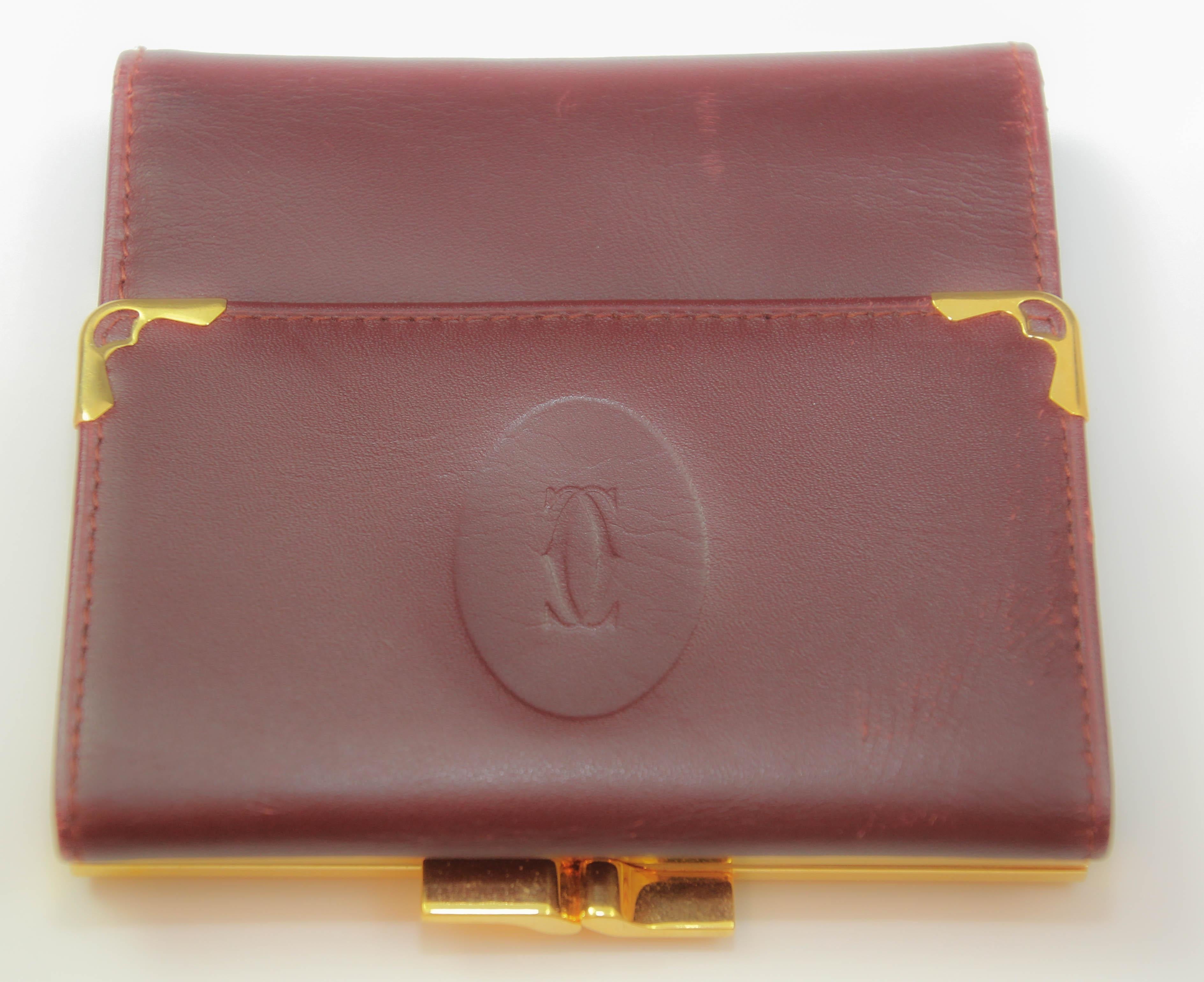 Vintage CARTIER Leather Wallet Burgundy Bordeaux 1