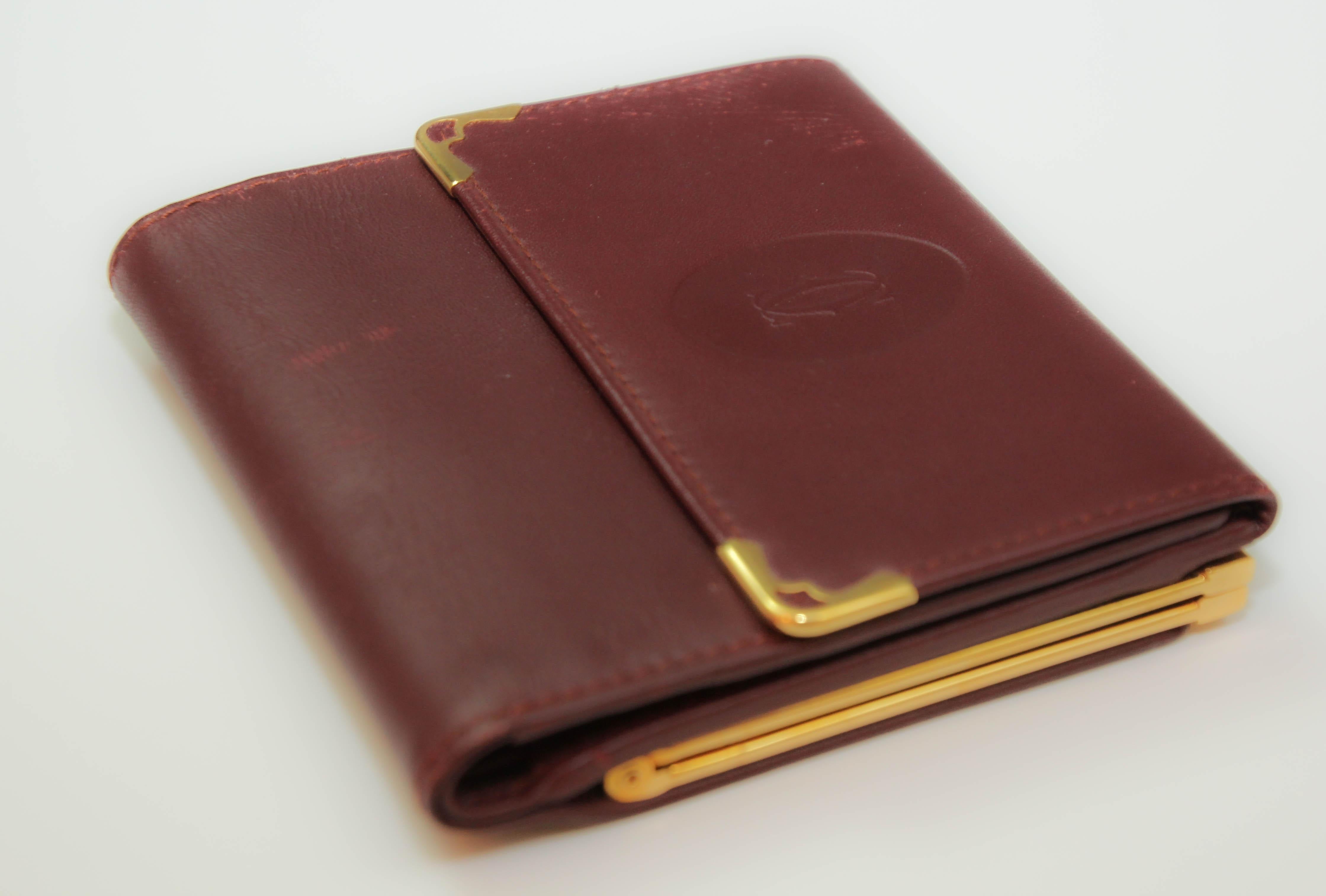 Vintage CARTIER Leather Wallet Burgundy Bordeaux 3