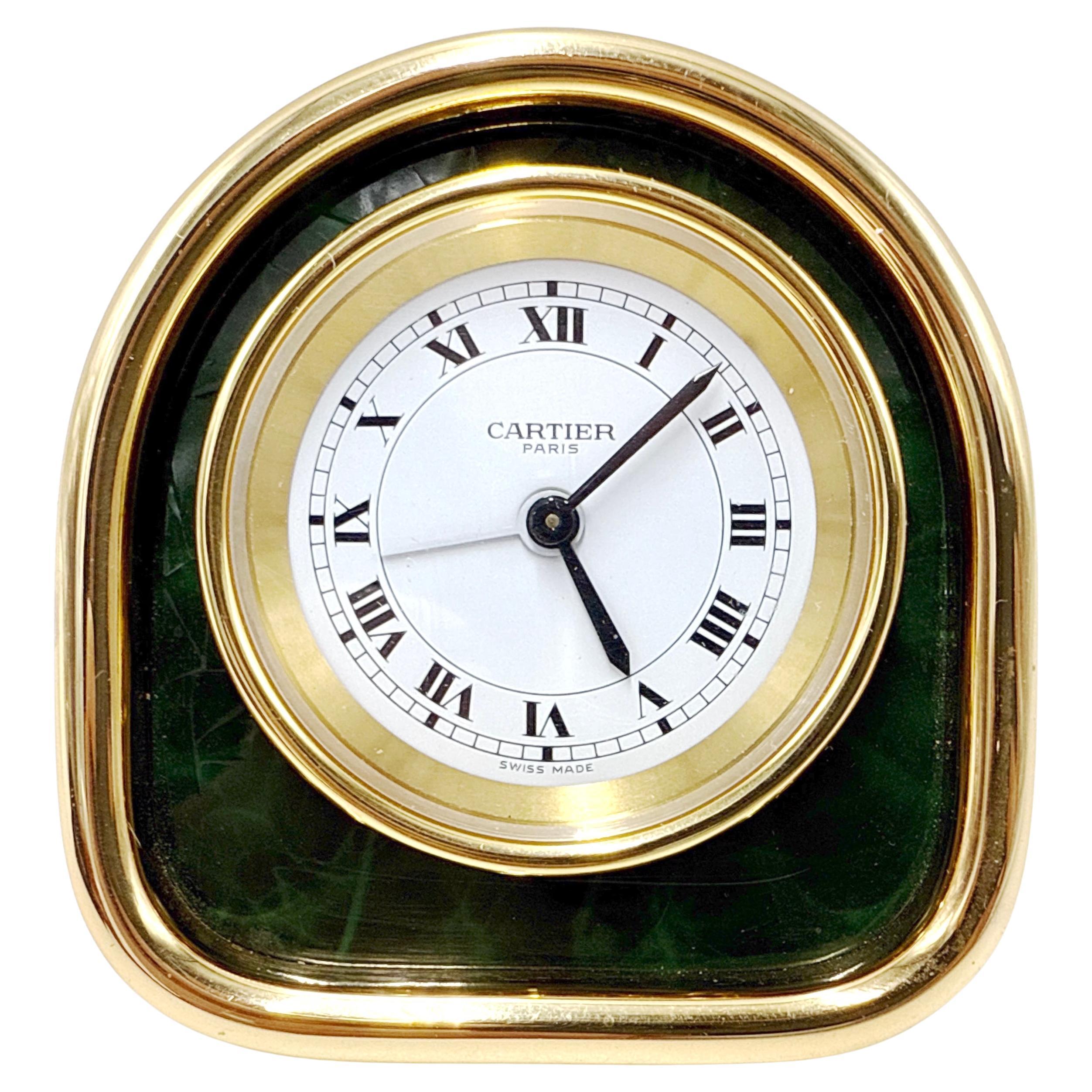 Vintage Cartier “Les Must de Cartier” Green Travel Clock — Complete Set