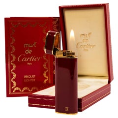 Vintage CARTIER Les Must Lighter Bordeaux Lacquered in Box 1990s