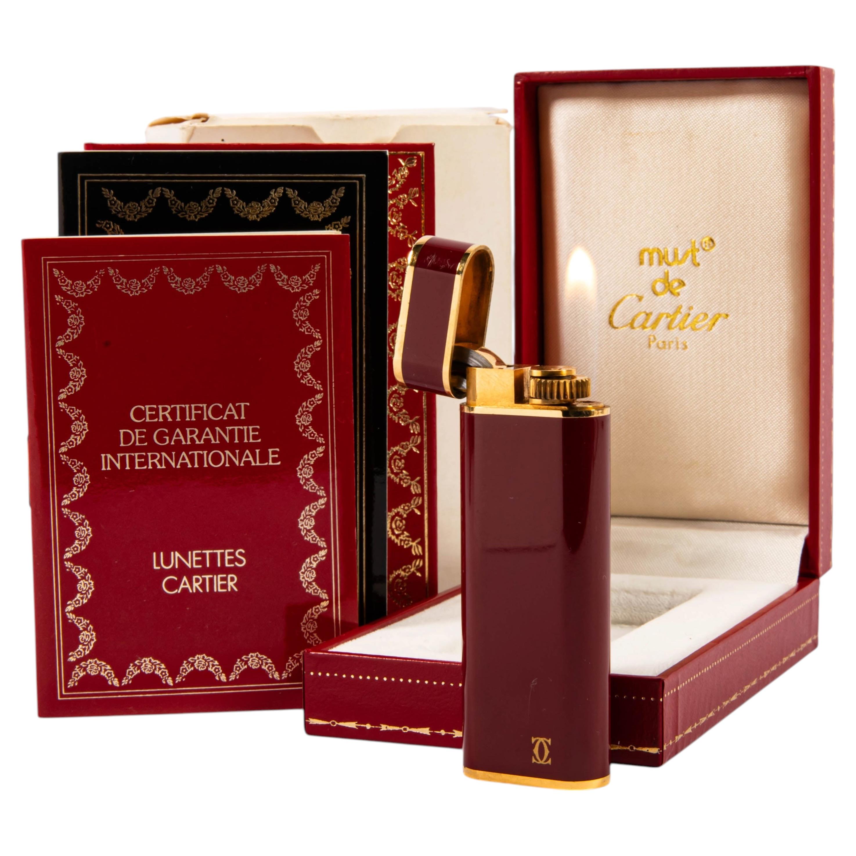 Vintage CARTIER Les Must Lighter Bordeaux Lacquered in Box 1990s