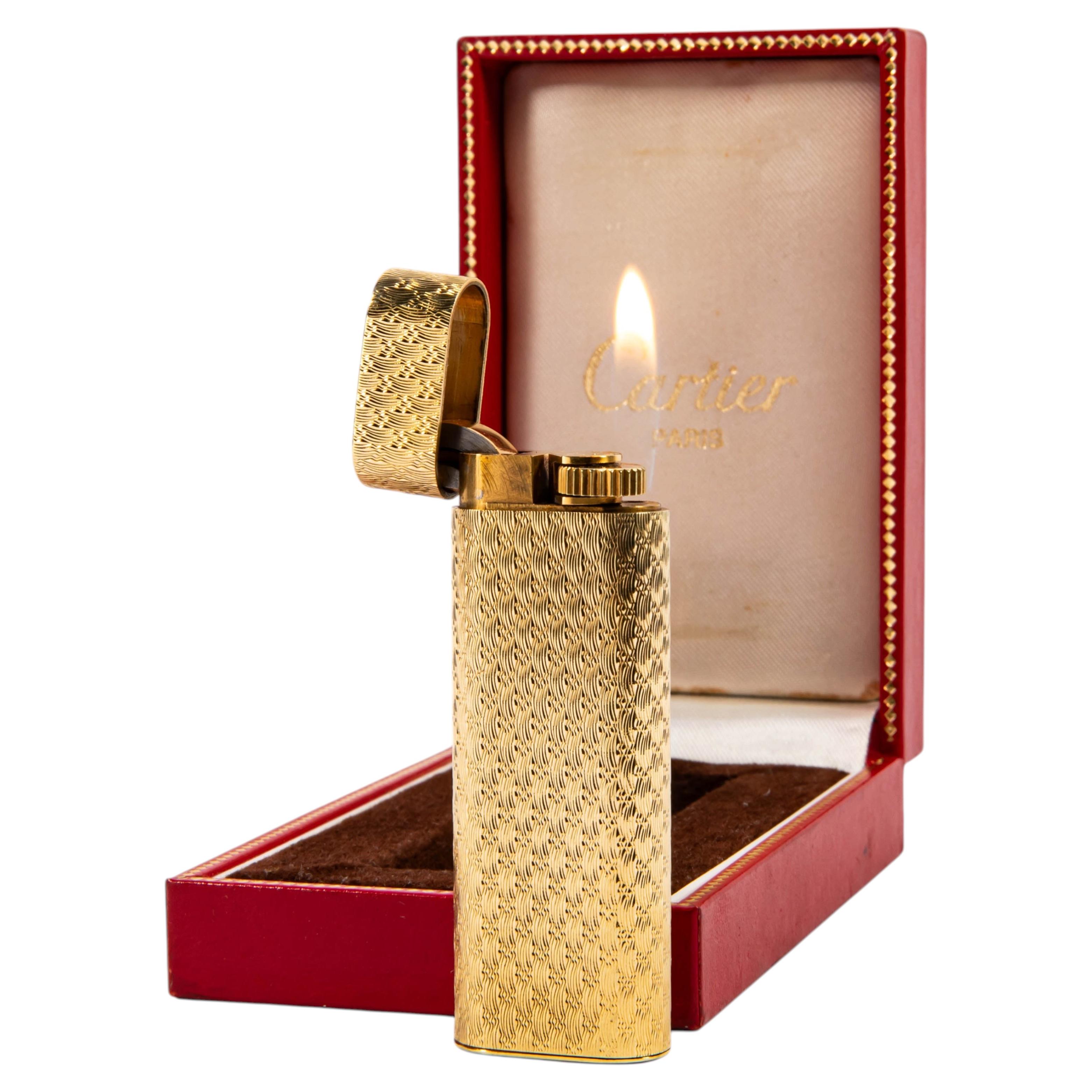Vintage CARTIER Les Must Lighter Factory Solid 18k Gold in Box 1970s