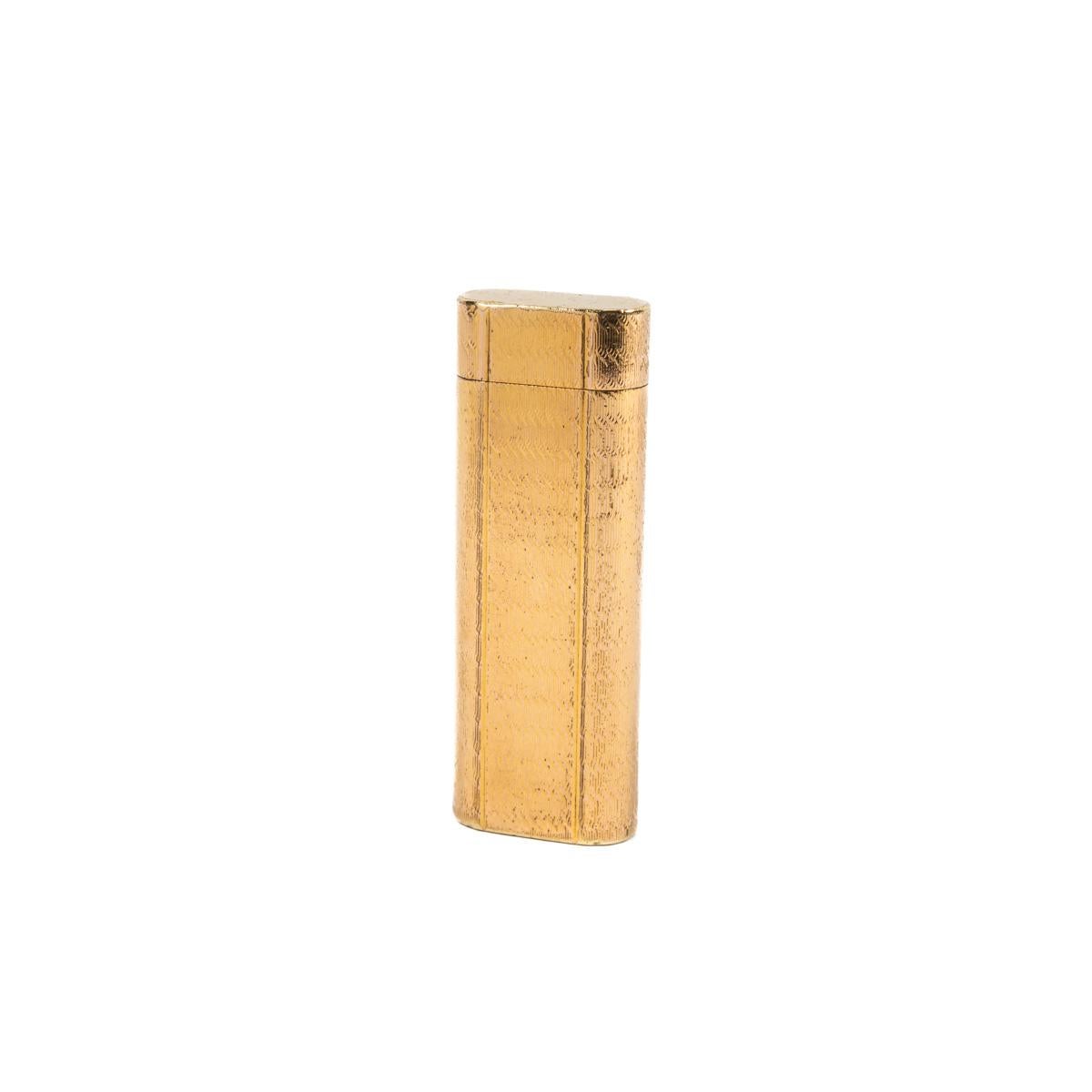 Vintage Gold Plated Cartier Les Must lighter

This gold-plated Cartier Les must lighter has been quite loved in its past life. Made approximately in the 1970s, with an aged surface from all those years of usage. The lighter is in absolutely great