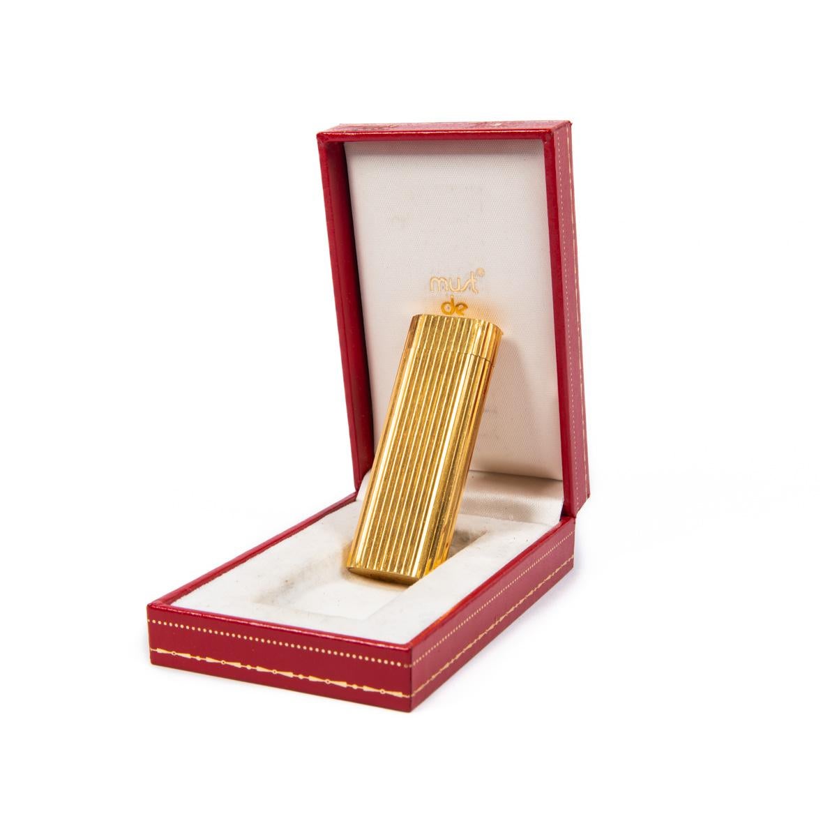 Vintage Cartier Les Must lighter Gold Plated Complete In Box at 1stDibs