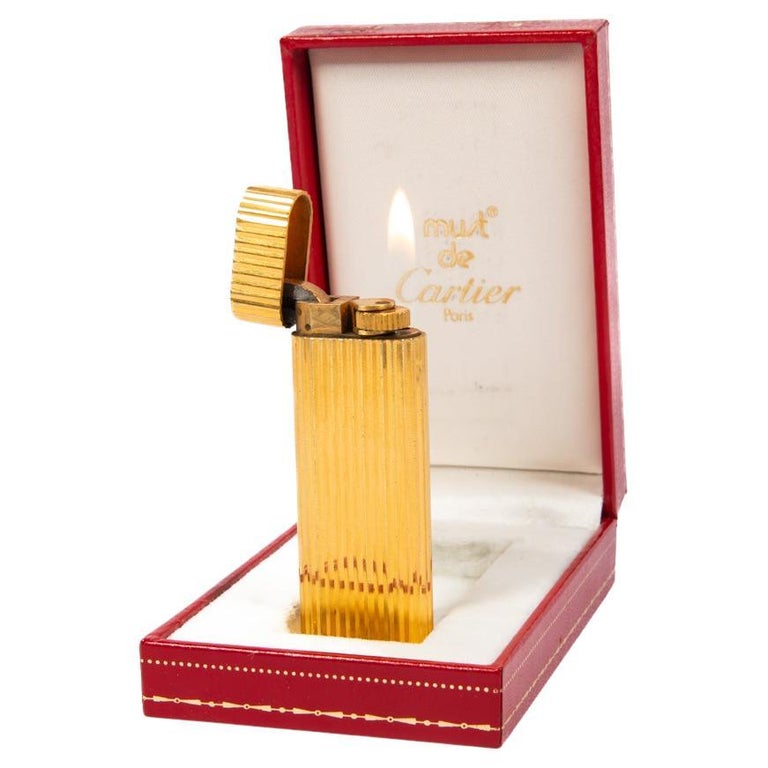 Vintage Cartier Les Must-Feuerzeug Vergoldet Komplett in Schachtel