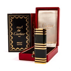 Vintage CARTIER Les Must Lighter Green Lacquered in Box 1970s