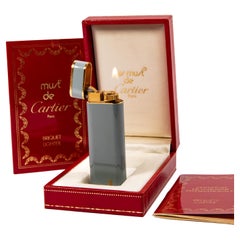Vintage CARTIER Les Must Lighter Grey Lacquered in Box 1970s