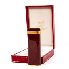 Vintage Cartier Les Must Briquet laqué en marbre rouge dans sa boîte 1990