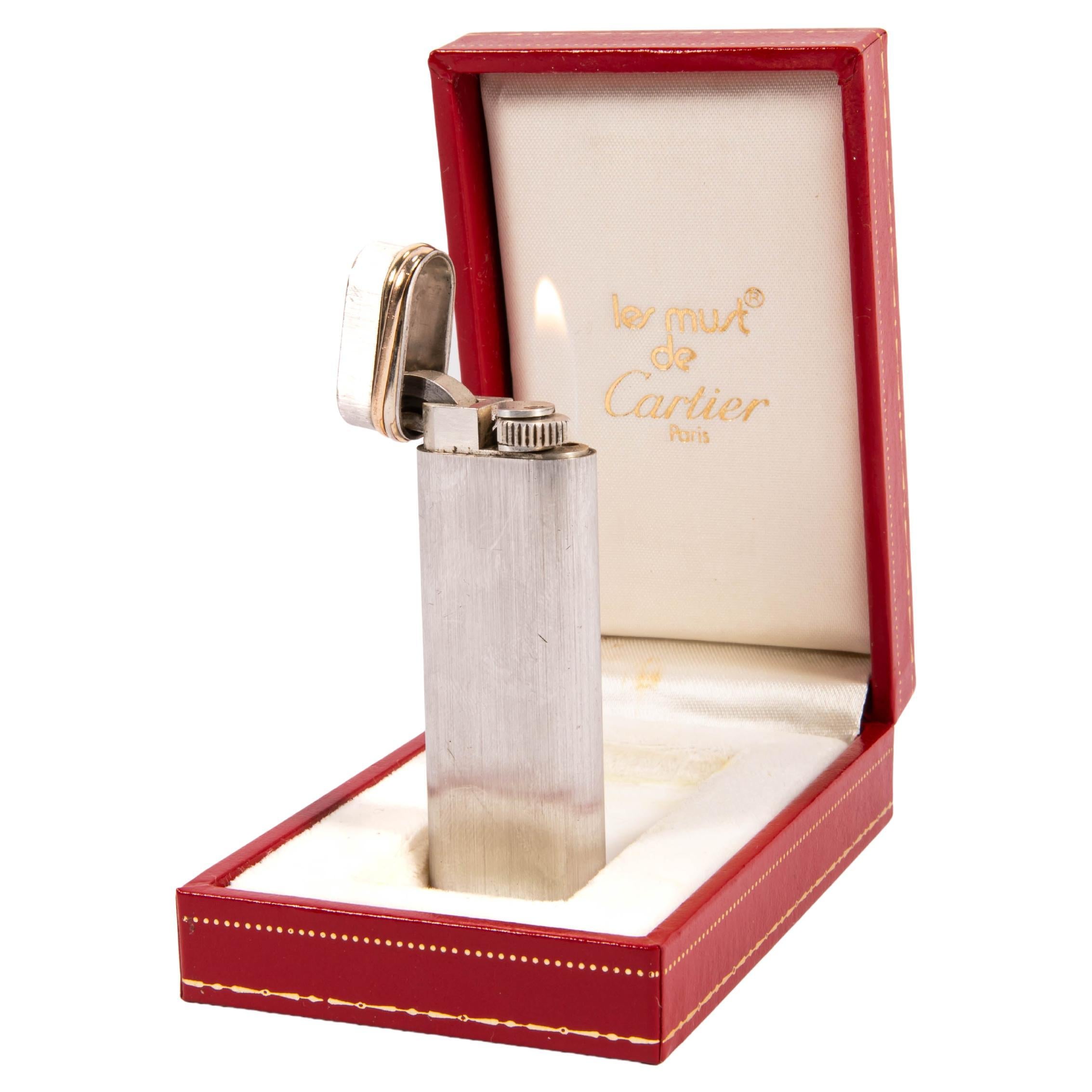 Vintage Cartier Les Must Trinity Leuchte aus gebürstetem Silber, komplett in Karton, 1970er Jahre