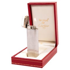 Vintage Cartier Les Must Trinity lighter Brushed Silver Complete In Box 1970s
